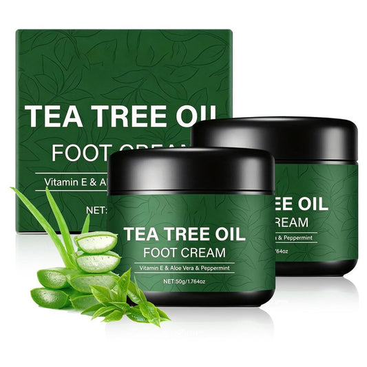 NUOKOU 2PCS Tea Tree Oil Foot Cream,with Vitamin E, Aloe Vera & Peppermint, Nourishing & Hydrating,Natural Formula for Skin