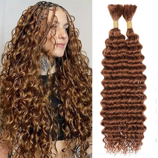 #30 Boho Human Hair for Braiding Light Brown Deep Wave Boho Braids Human Braiding Hair 24 24 Inch 100g No Weft Deep Culy 2 Bundles for Knotless Braids
