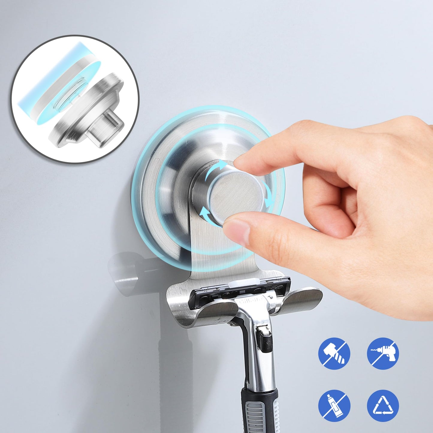 AIDILI Razor Holder for Shower - 2 Pack Suction Shower Razor Holder Suction Cup Hook for Bathroom Wall Heavy Duty Rustproof