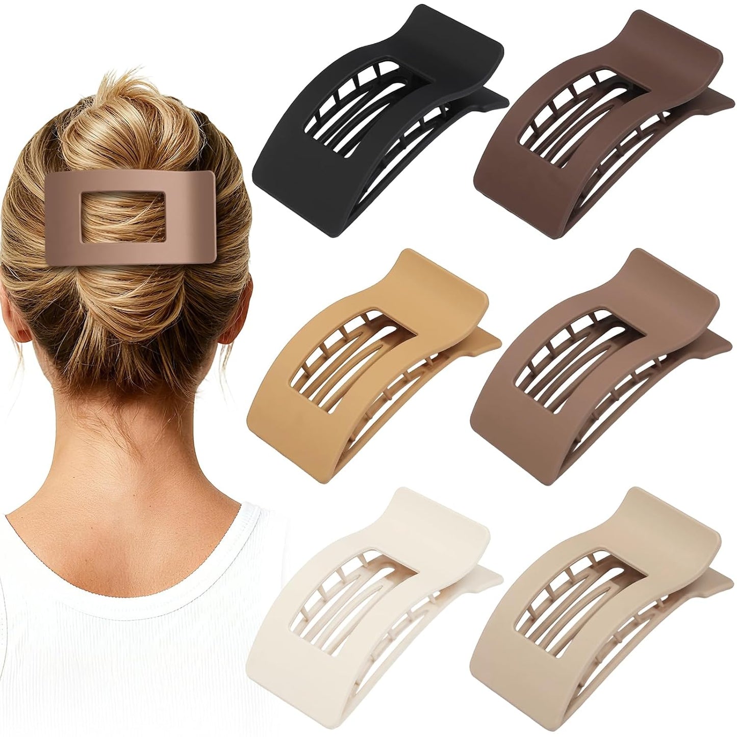 French Flat Hair Clips - 6pcs Matte Claw Clips for Thick or Thin Hair | Non-Slip Strong Hold Accessories