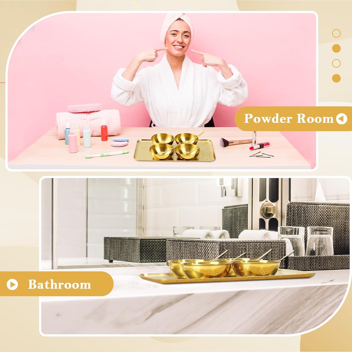 Gold Facial Supplies Set - 9 Pcs Skincare Tray with 4 Stainless Steel Mixing Bowls & Spoons | Spa Essentials for Estheticians