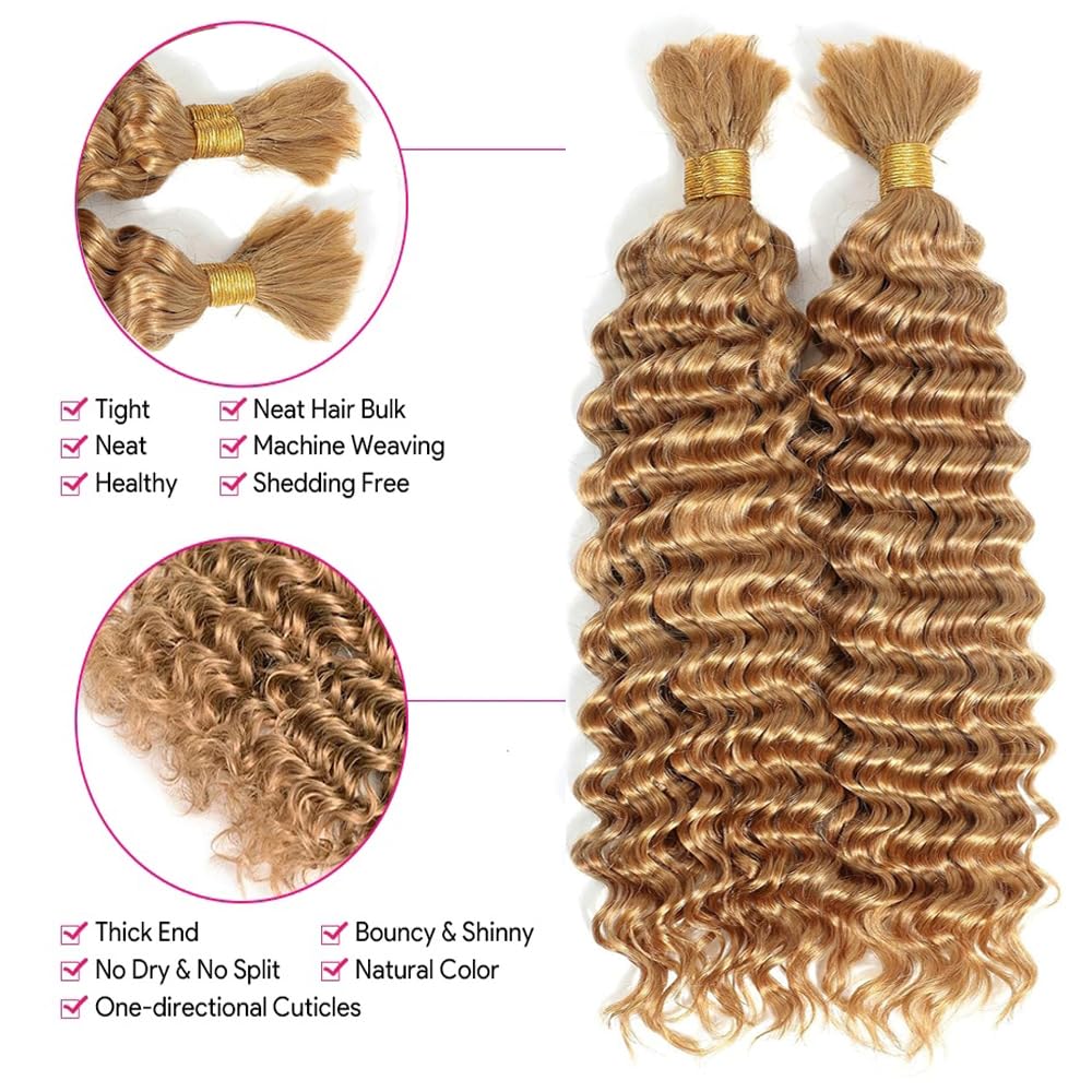 27 Boho Human Hair Blonde Human Braiding Hair For Boho Braids Honey Blonde Braiding Deep Wave Color 27 Braids Knotless Bulk Bohemian 100g 18 18 Inch