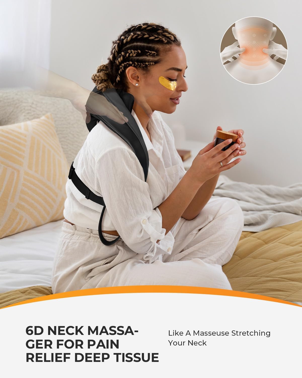 CooCoCo Cordless Neck Massager with Heat - Wearable Shiatsu for Pain Relief | Rechargeable, Hands-Free Design