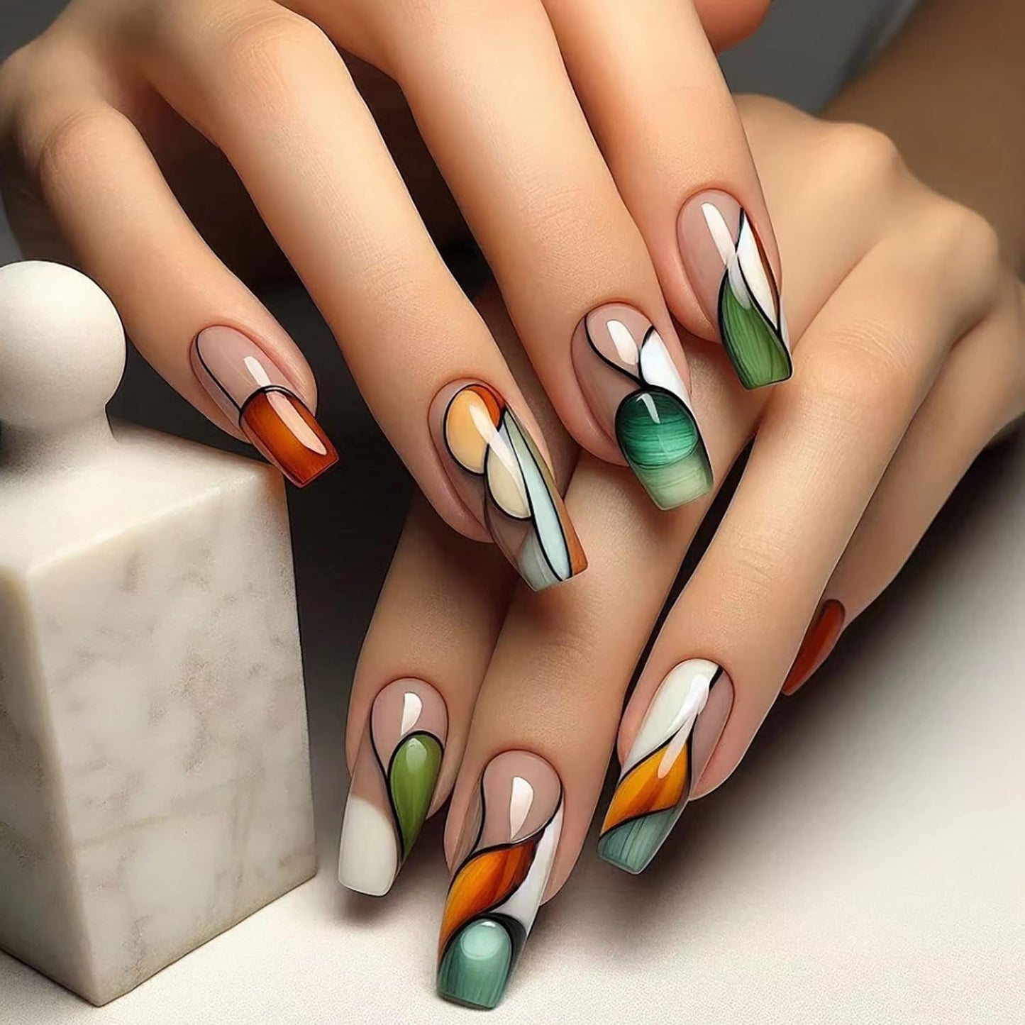 Mushroom Press-On Nails - Medium Flower Fantasy Design | Glossy Full Cover Ballet Shaped Fake Nails for Women