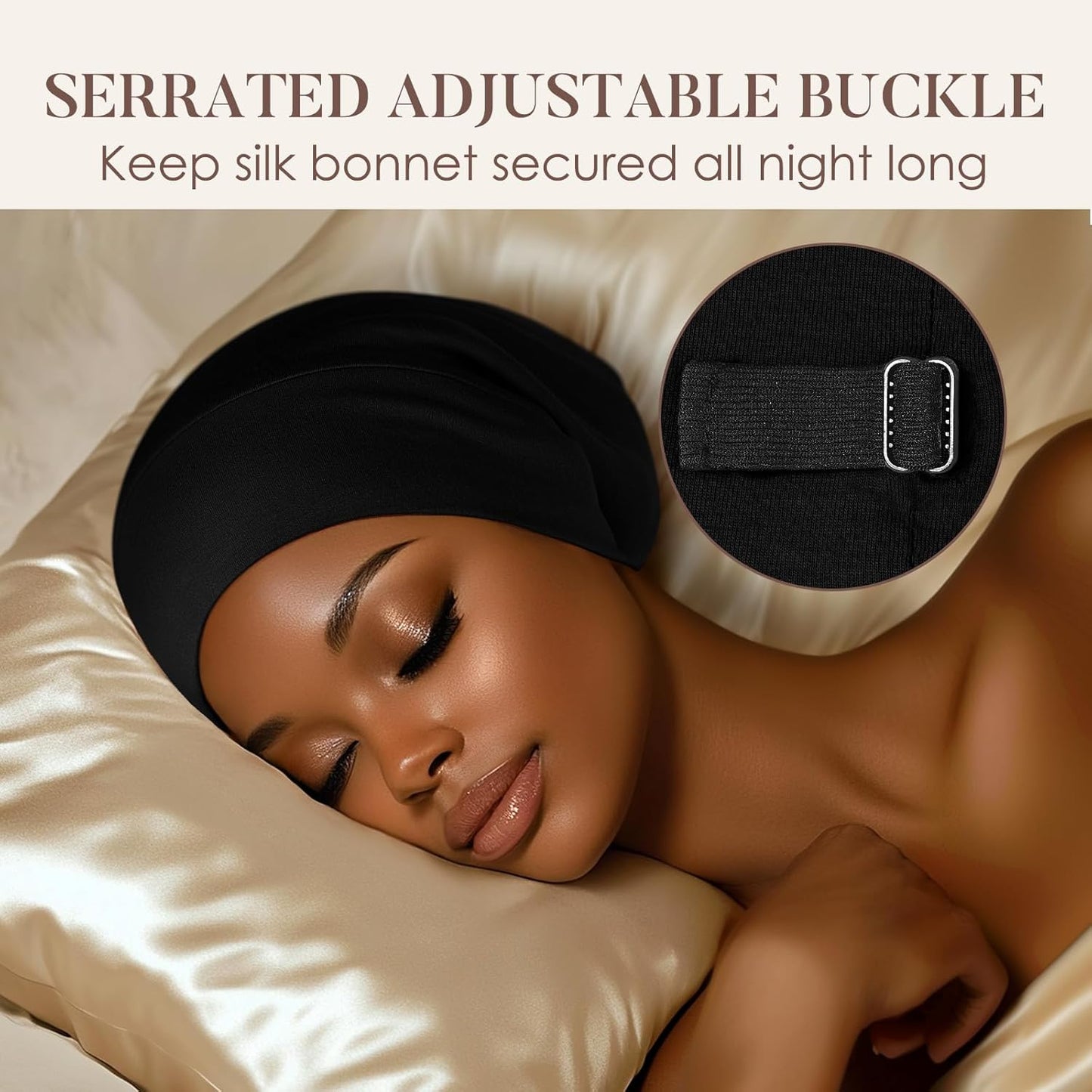 LULUSILK 100% Mulberry Silk Bonnet - Anti-Frizz Sleep Cap for Curly Hair | Black, Single Pack