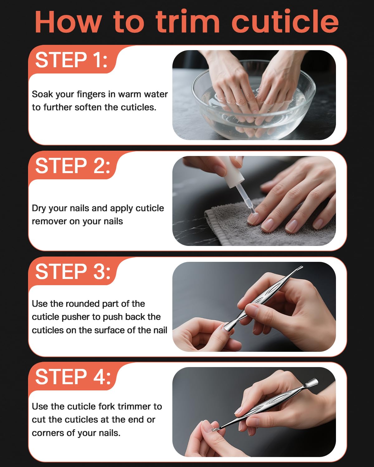 BEZOX Cuticle Pusher with Trimmer - Elegant Precision Cuticles Fork, Dual-Ended Stainless Steel Manicures and Pedicures Tool for Exquisite Nail Care - Silver
