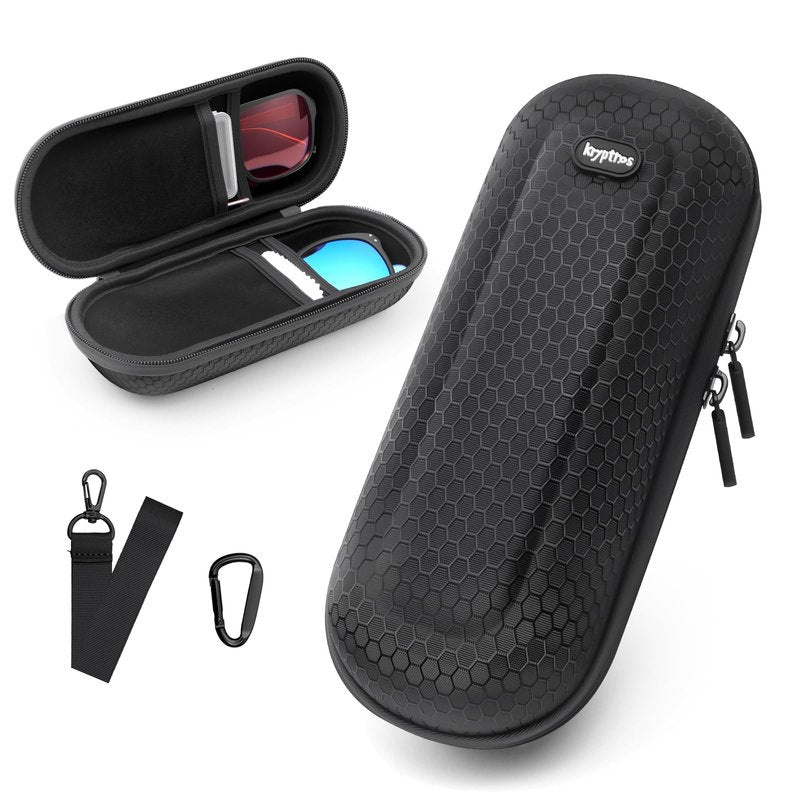 Krypthos Large Double Travel Sunglasses Case with Carabiner – Unisex Protective Eyewear Organizer for Eye Glasses, & Outdoor Use – Hard Shell Storage Case for Men & Women