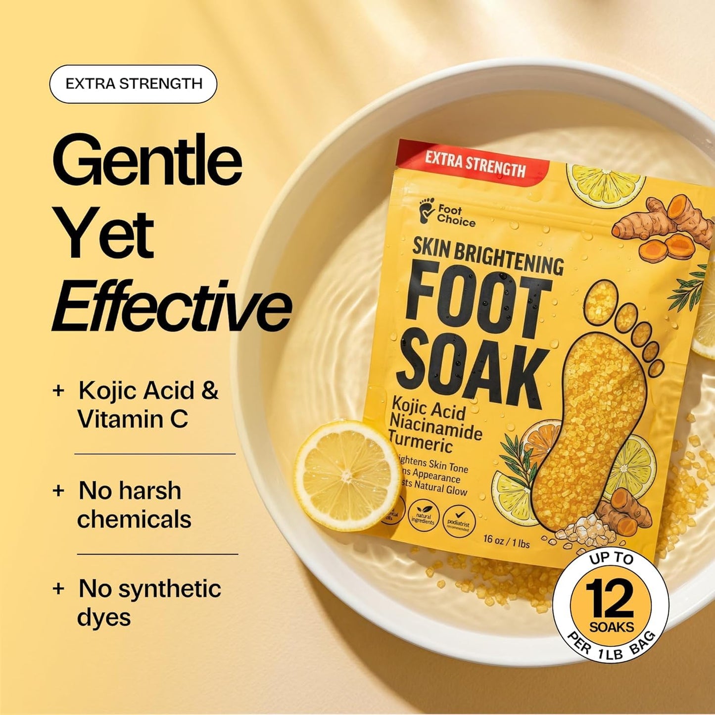 Foot Choice Skin Brightening Foot Soak with Kojic Acid & Niacinamide - Evens Skin Tone, Boosts Glow & Softens Calluses - Turmeric & Vitamin C - 2 Pack