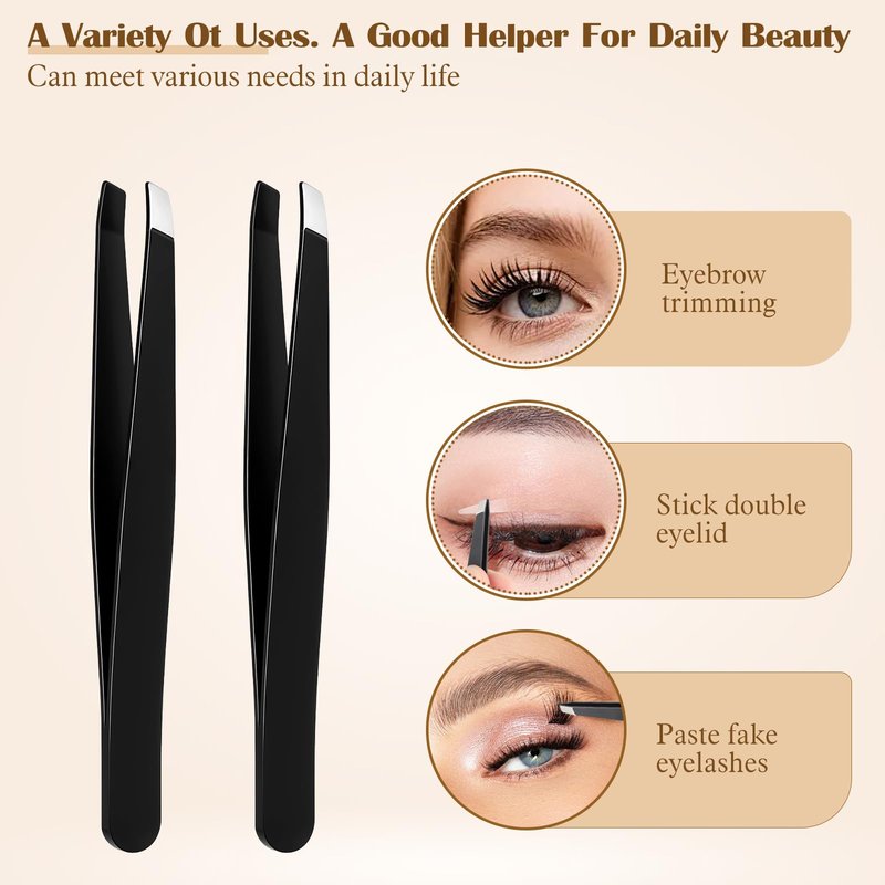 Tweezers for Eyebrows, 12 Pcs Eyebrow Tweezers Set Stainless Steel Slant Tip Tweezer Bulk Brow Tweezer for Women Men Facial Hair, Black
