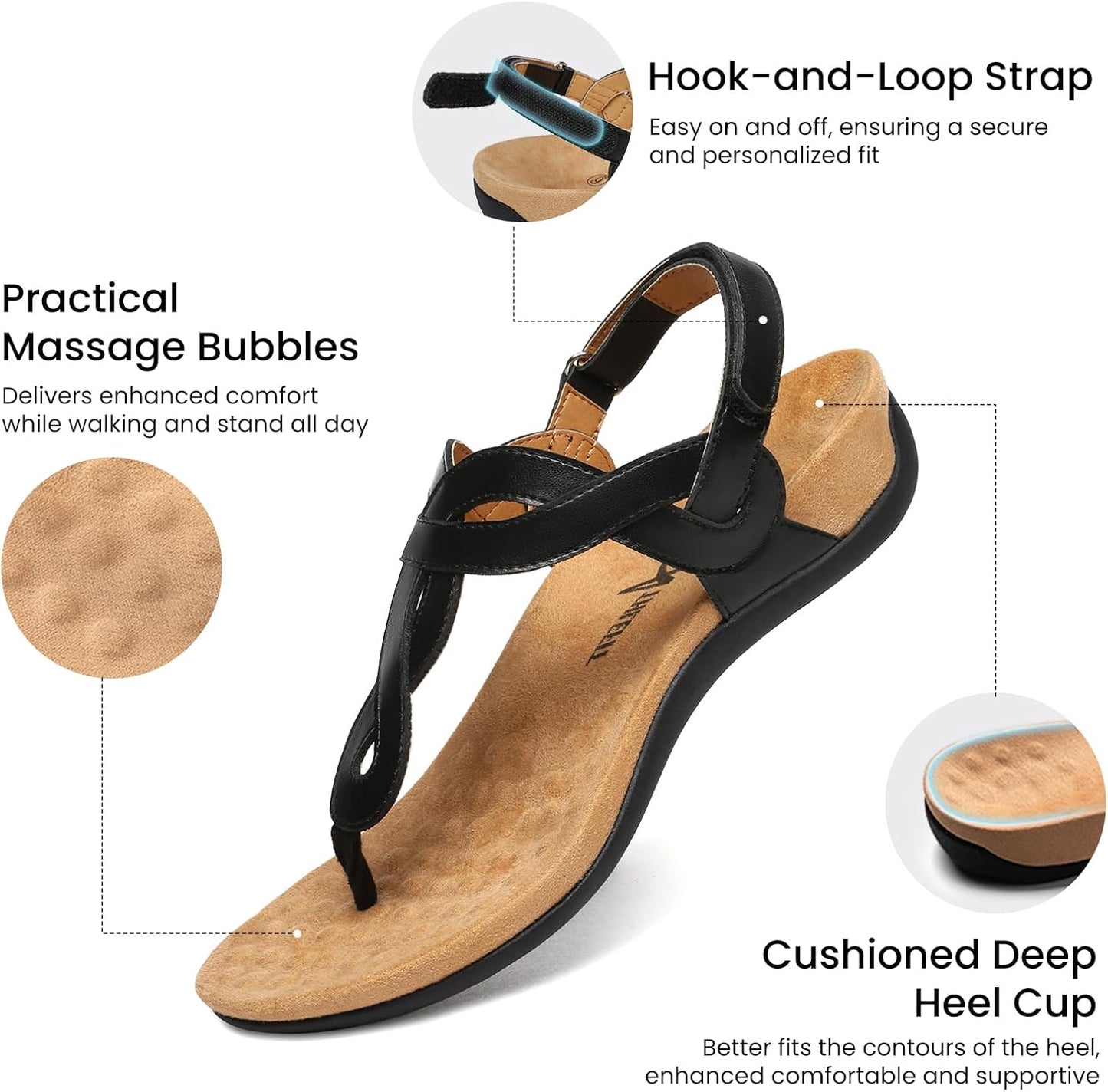 Orthopedic Arch Support Sandals for Women - Comfortable Thong T-Strap Casual Flats