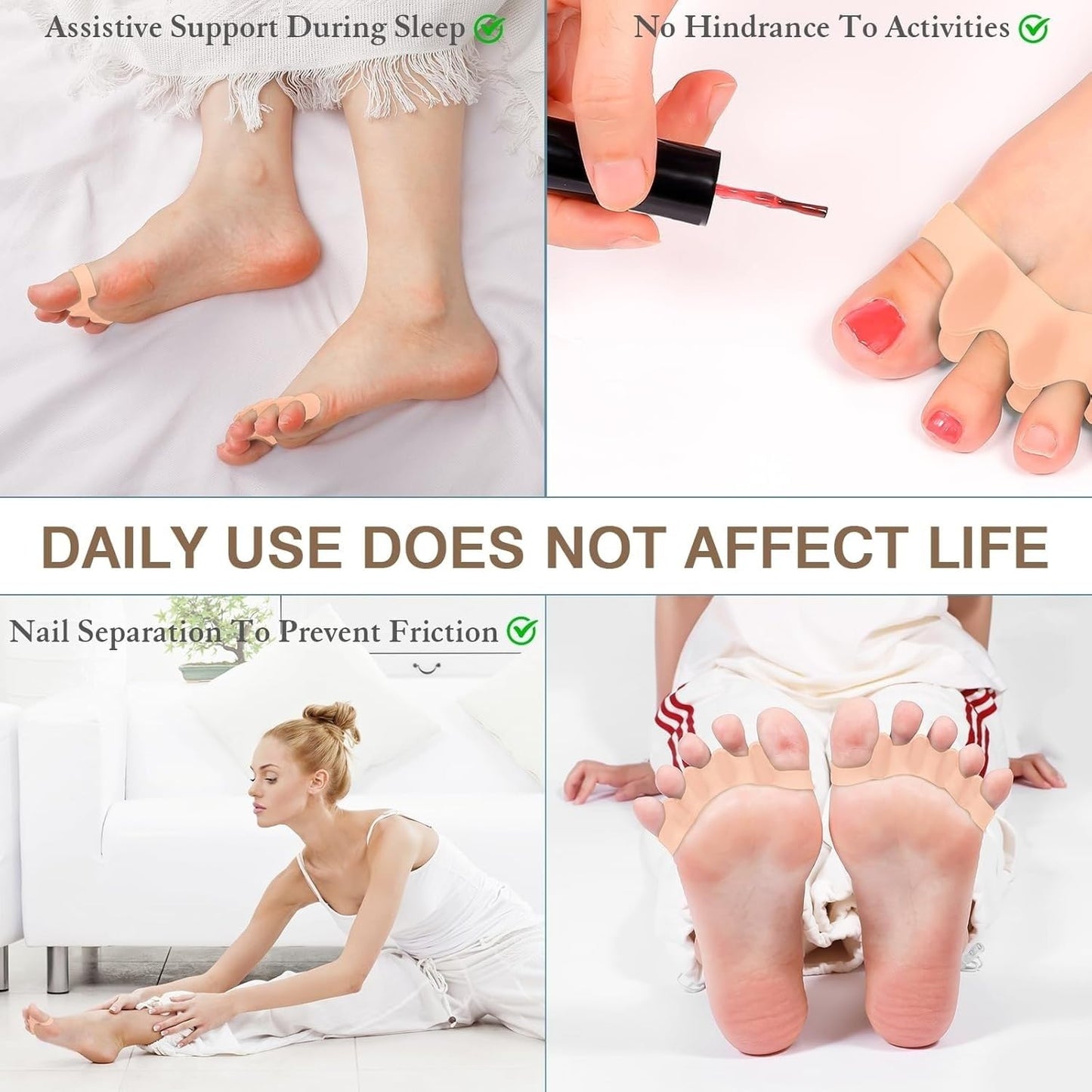 sundpik 2PCS Toe Spacers for Women and Men, Toe Separators for Pedicure, Bunion Corrector, Hammer Toe Straightener, Plantar Fasciitis, Toe Spreaders for Foot Pain Relief and Foot Health. (2, Beige)
