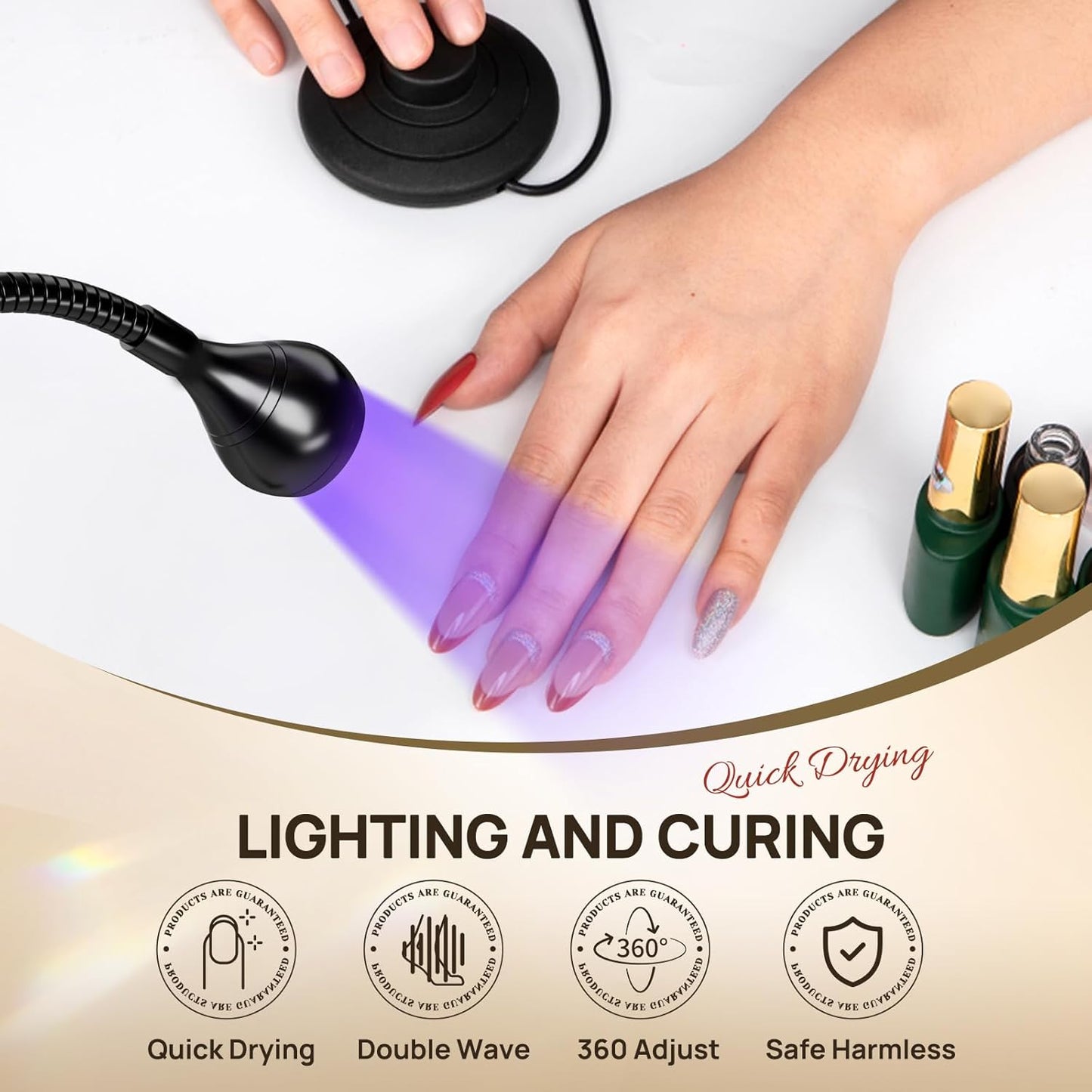 AORAEM UV LED Nail Lamp - Quick Drying Gel Nail Light with Flexible Gooseneck & Clamp | Ideal for Home Use