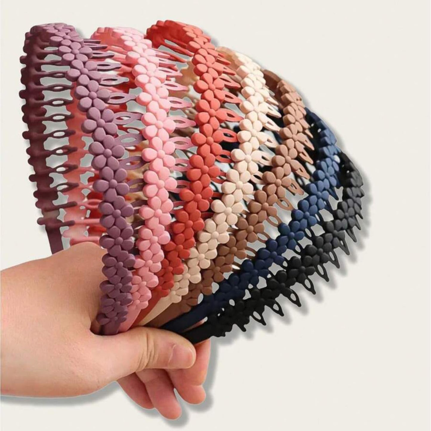 WOVOWOVO Flower Zig Zag Headbands for Women, Plastic Floral Hairbands with Teeth Non Slip Hair Comb Head Bands Zigzag Headband Hair Accessories, 7 Packs