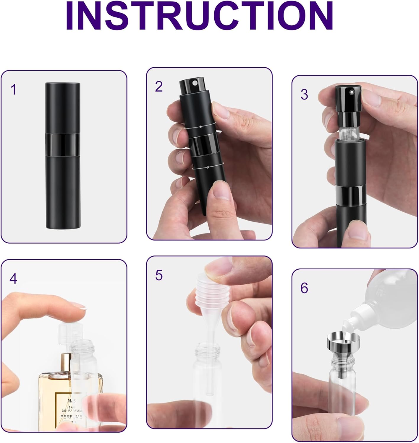 Portable Refillable Perfume Atomizer Bottle - 8ML Travel Size | Ideal Gift for Teens, Adults, Men & Women (Black, 2-Pack)