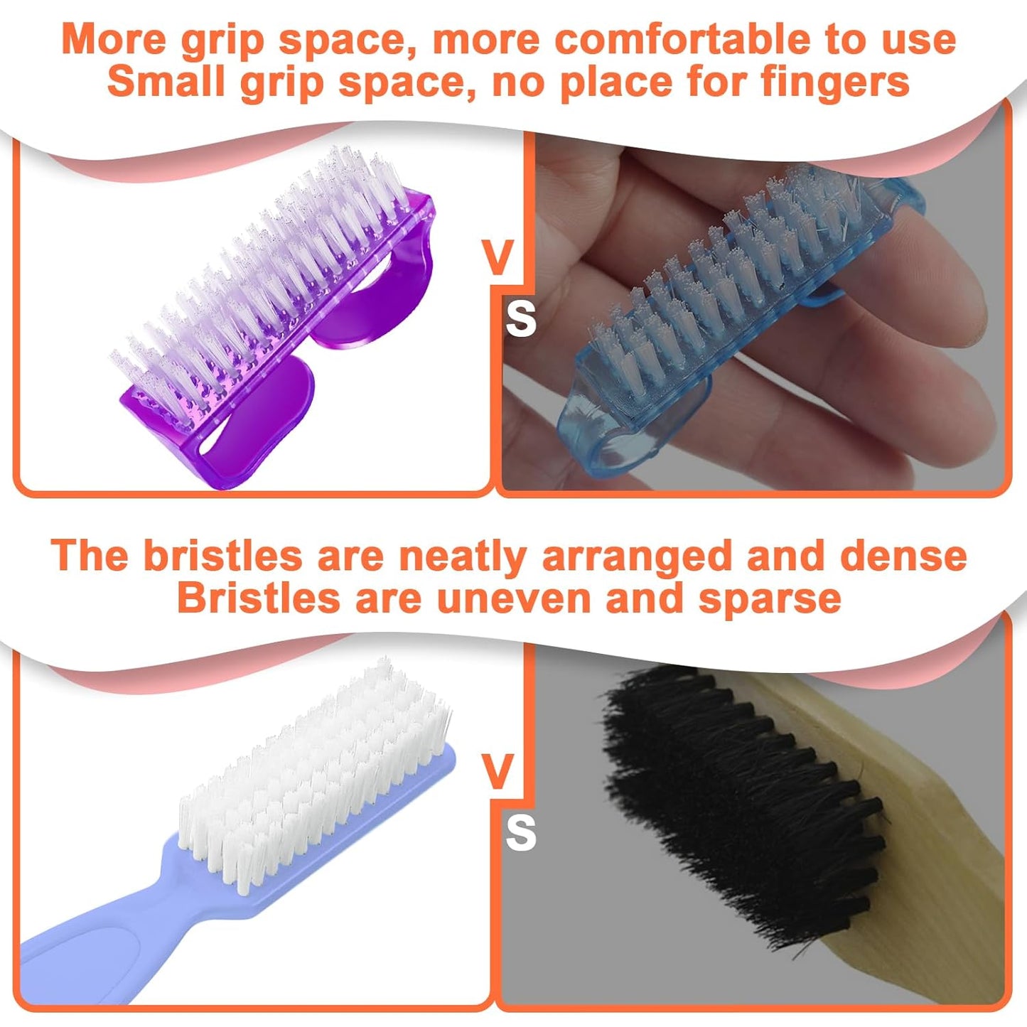 Nail Brush Set - 8 PCS Manicure & Pedicure Cleaning Tools | Ergonomic Handle & Scrubber Brushes
