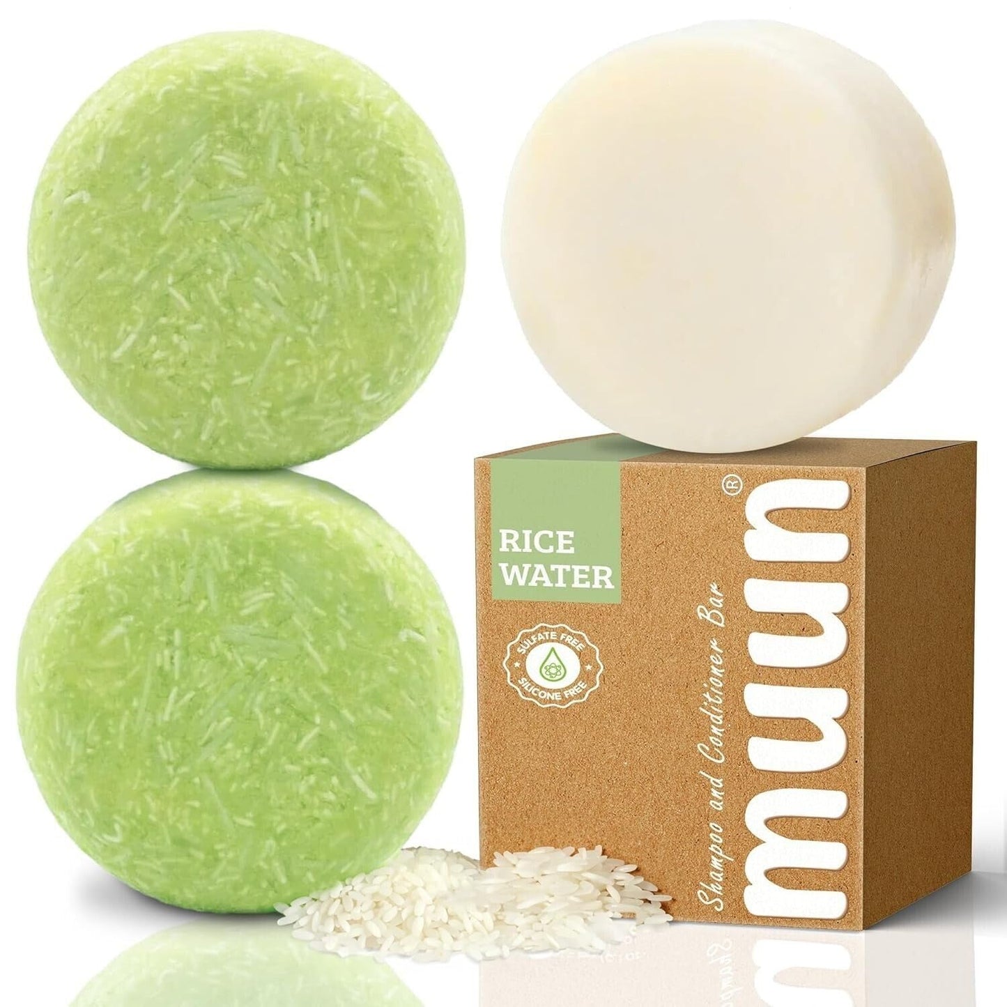 Muun Rice Water Shampoo & Conditioner Bar Pack | Hair Growth, Thickening & Volumizing | pH Balanced, Sulfate & Silicone Free
