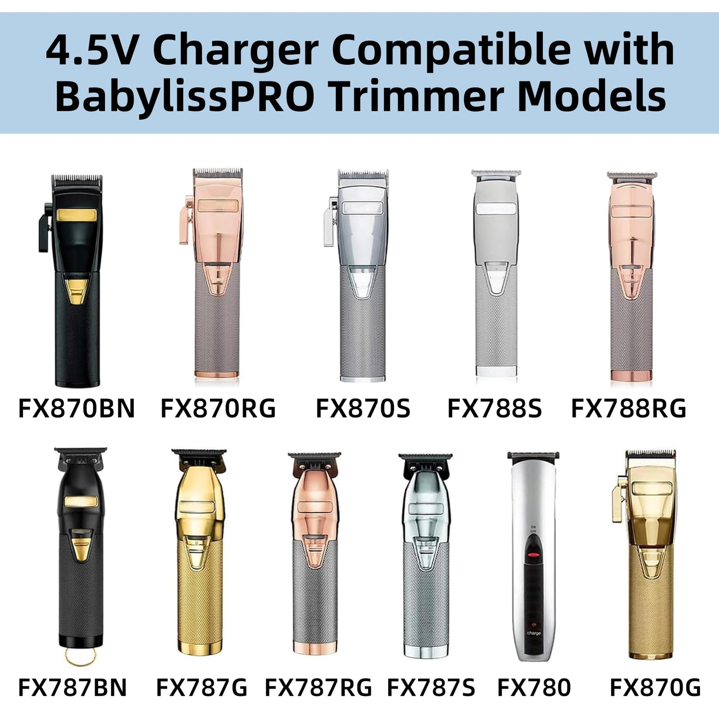 4.5V Charger for BaByliss PRO Trimmers FX788 FX787 FX870 FX820 FXSSM FX726 FX825 Outlining Shaver Clipper Power Cord Adapter