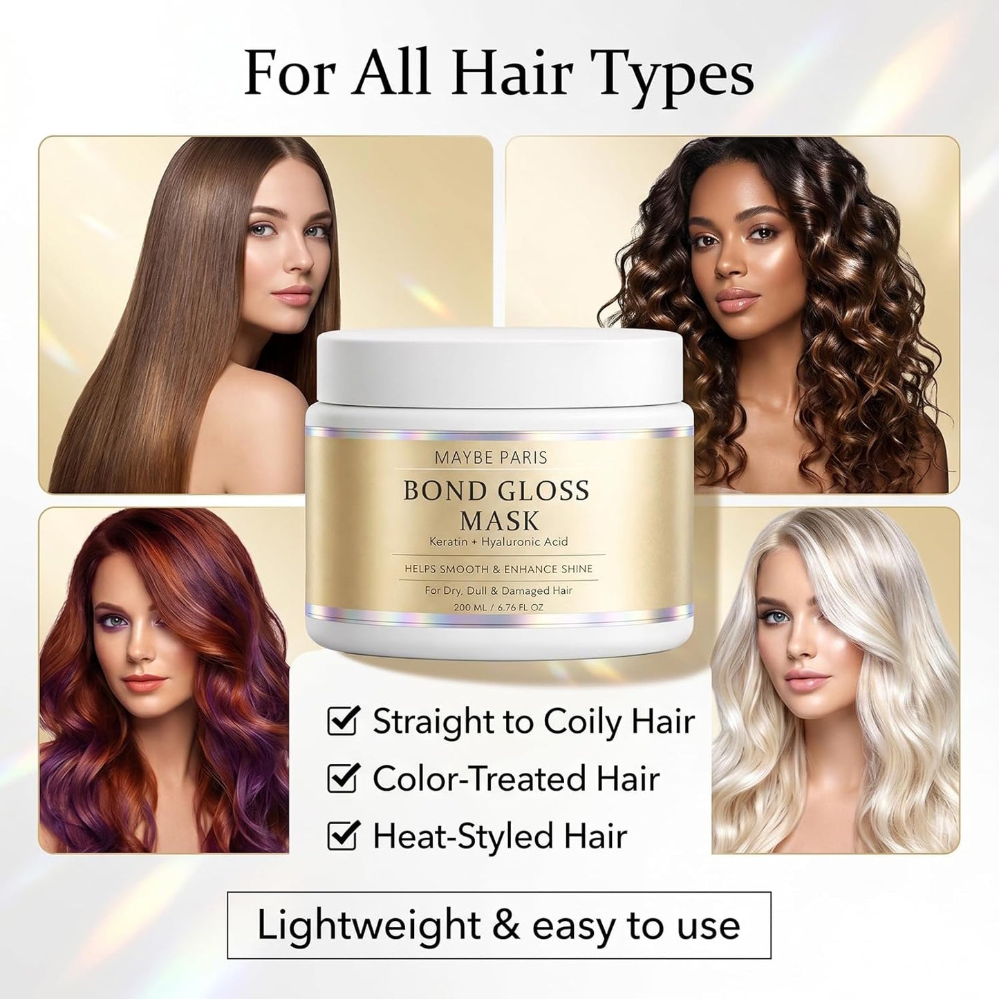 Bond Gloss Mask - Hydrolyzed Keratin & Hyaluronic Acid for Stronger, Smoother Hair | Sulfate-Free, 1 Pack
