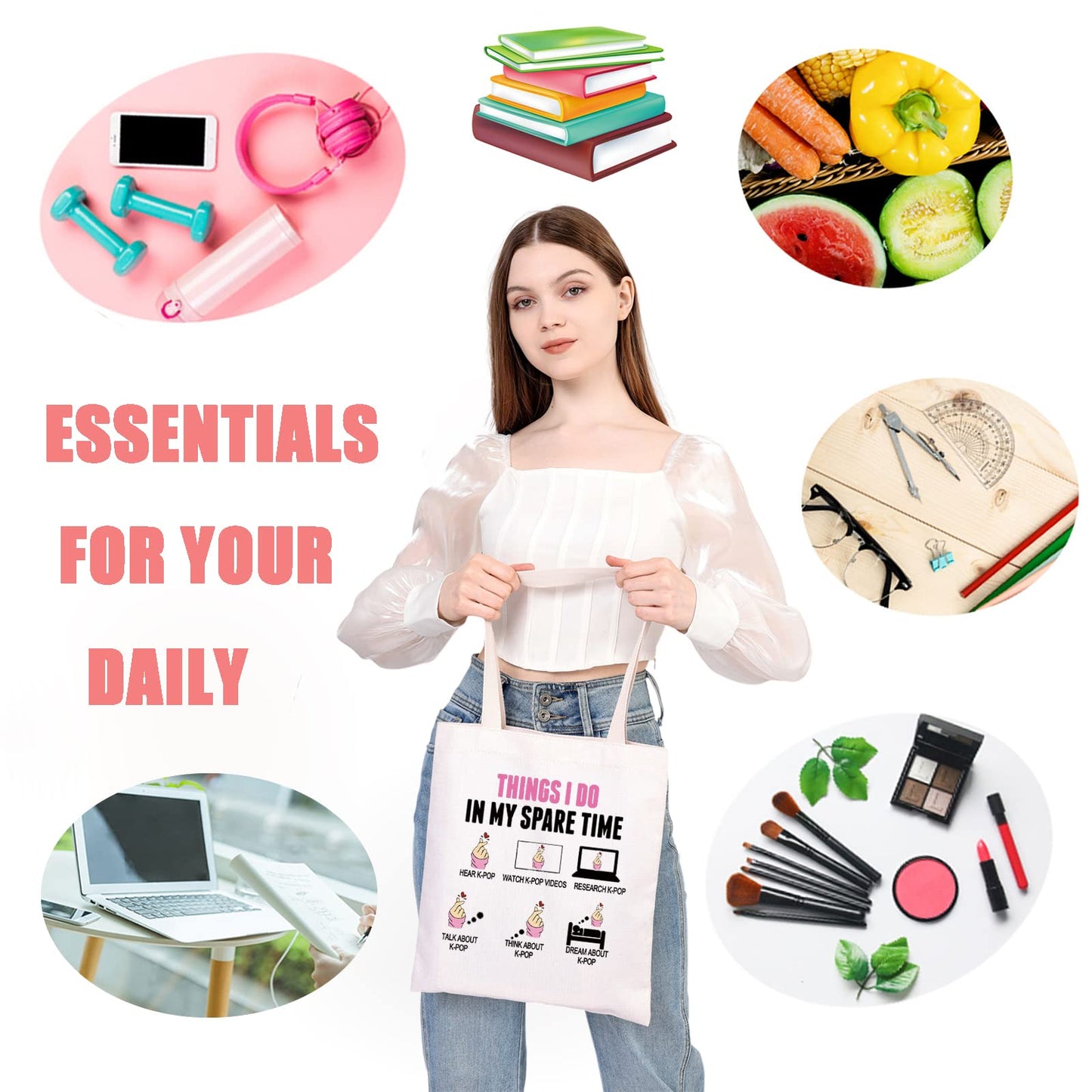 MEIKIUP Funny K-Drama Lover Gift Korean Merchandise Korean Drama Fan Gift K-Drama Women Makeup Bag (Spare Time Tote Bag)