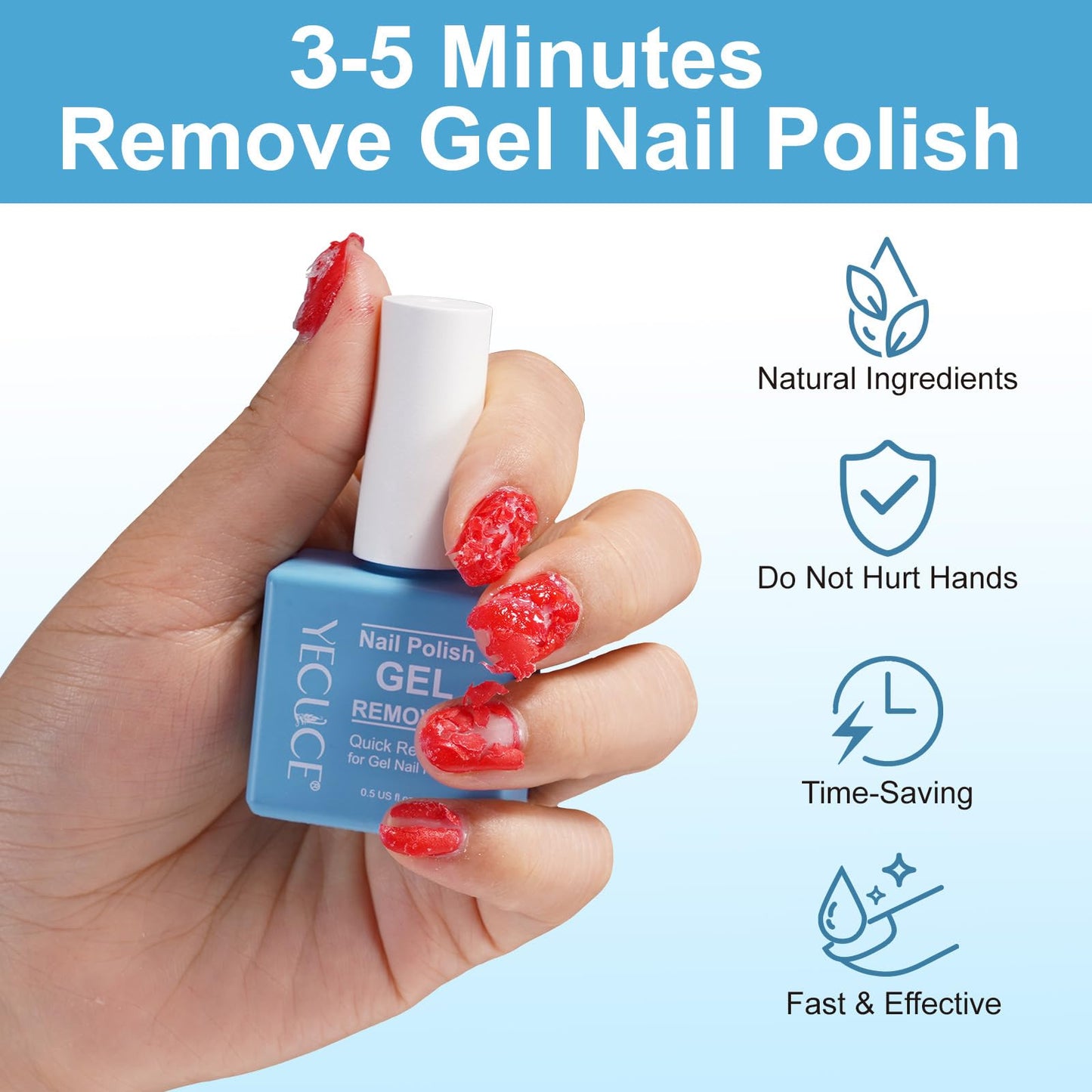Gel Nail Polish Remover, Gel Polish Remover for Nails, Professional Remove Nail Polish Within 3-5 Minutes - Quick & Easy with Cuticle Pusher and Nail Polish Scraper Tools