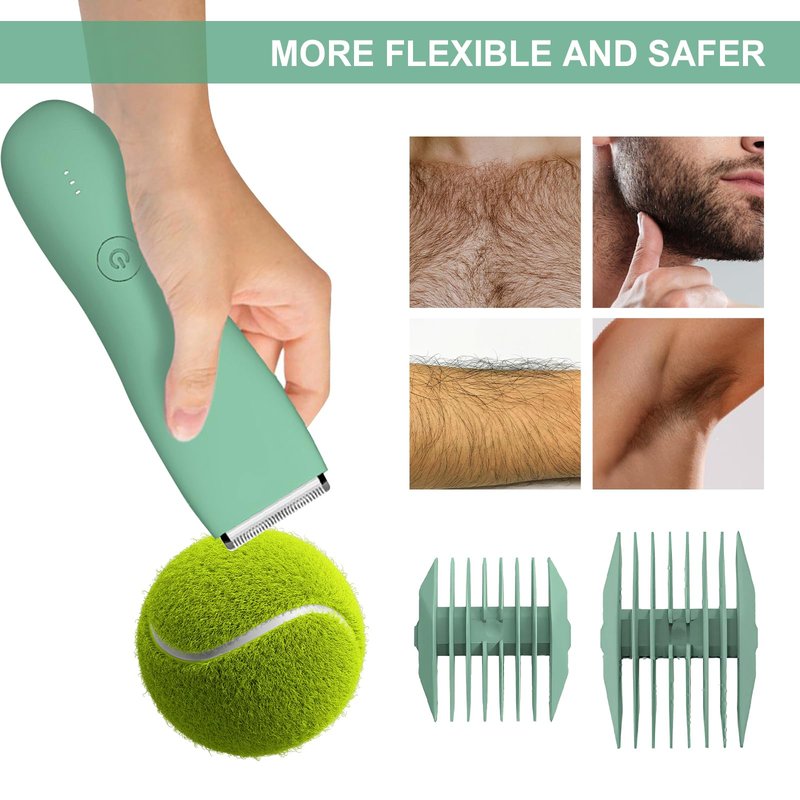 Pubic Hair Trimmer for Men and Women,Electric Shaver for Chest,Legs & Bikini,Waterproof Wet/Dry Shaver,USB Recharge Dock(Green)