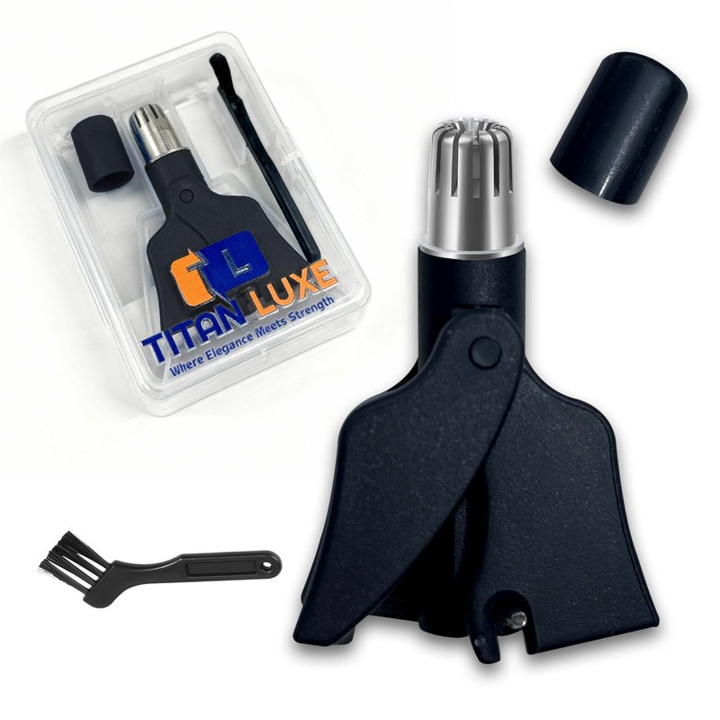 Titan Luxe Stainless Steel Hair Trimmer for Men and Women | Manual Nose and Ear Hair Trimmer | Nose Clippers, 360° Rotating Hair Trimmers | Washable Nose Hair Remover | Black