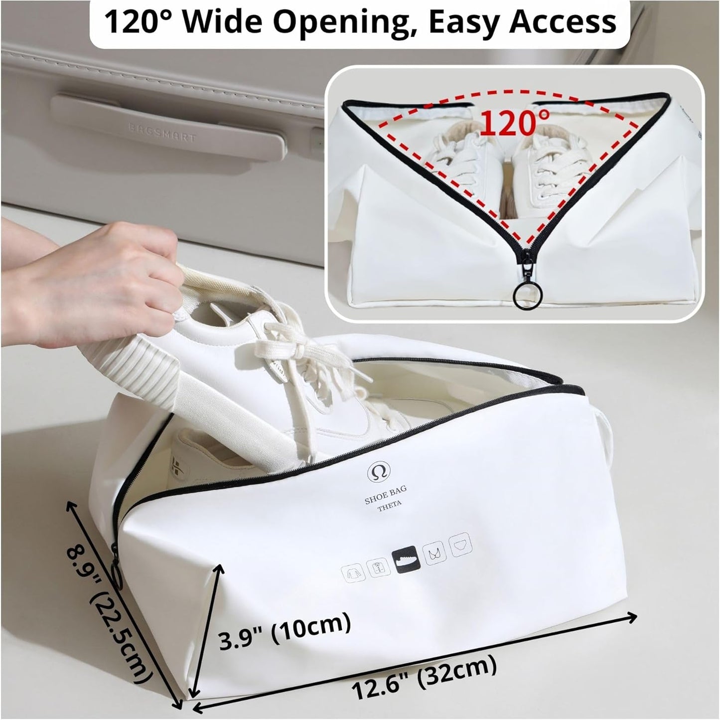 Double-Layer Waterproof Travel Shoe Bag - Comfortable Handle, White | Wide Opening Design