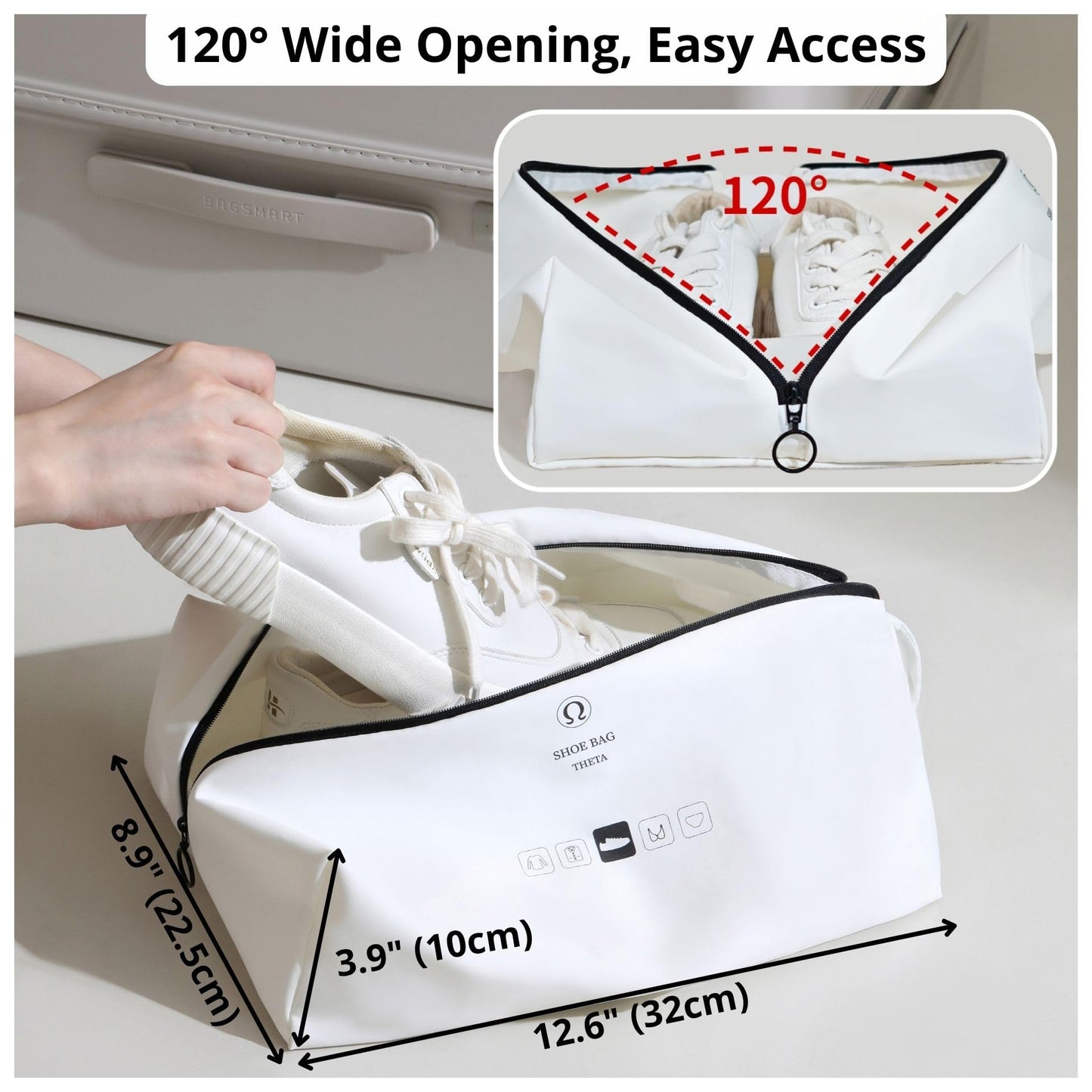 tianzong Double-Layer Fabric Wide-Opening Waterproof Travel Shoe Bag with Comfortable Handle (T400+TPU, Bluish Grey)