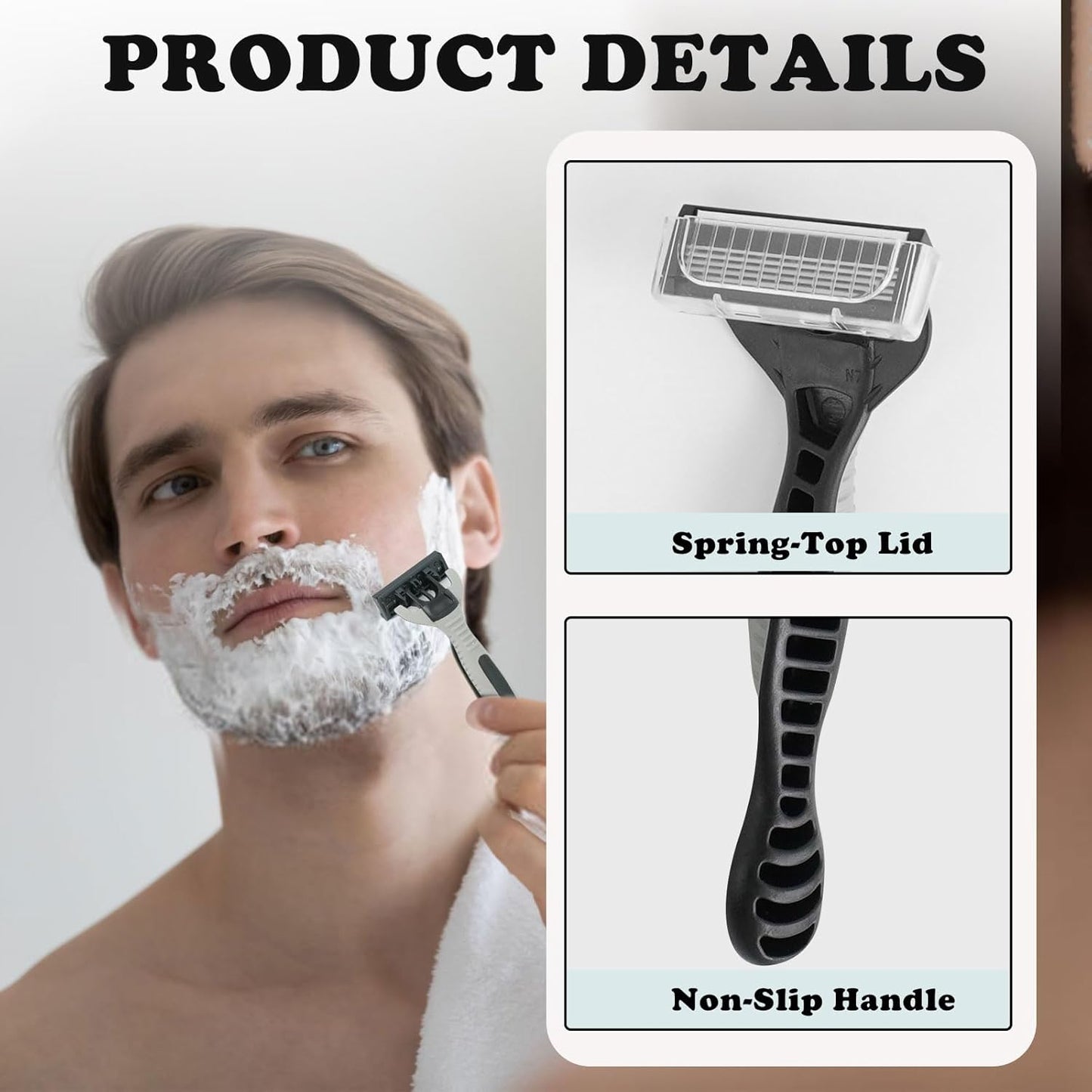 Men's Disposable Razors - 25 Pcs Bulk Set for Sensitive Skin | 5-Blade Comfortable Shave for Head & Face