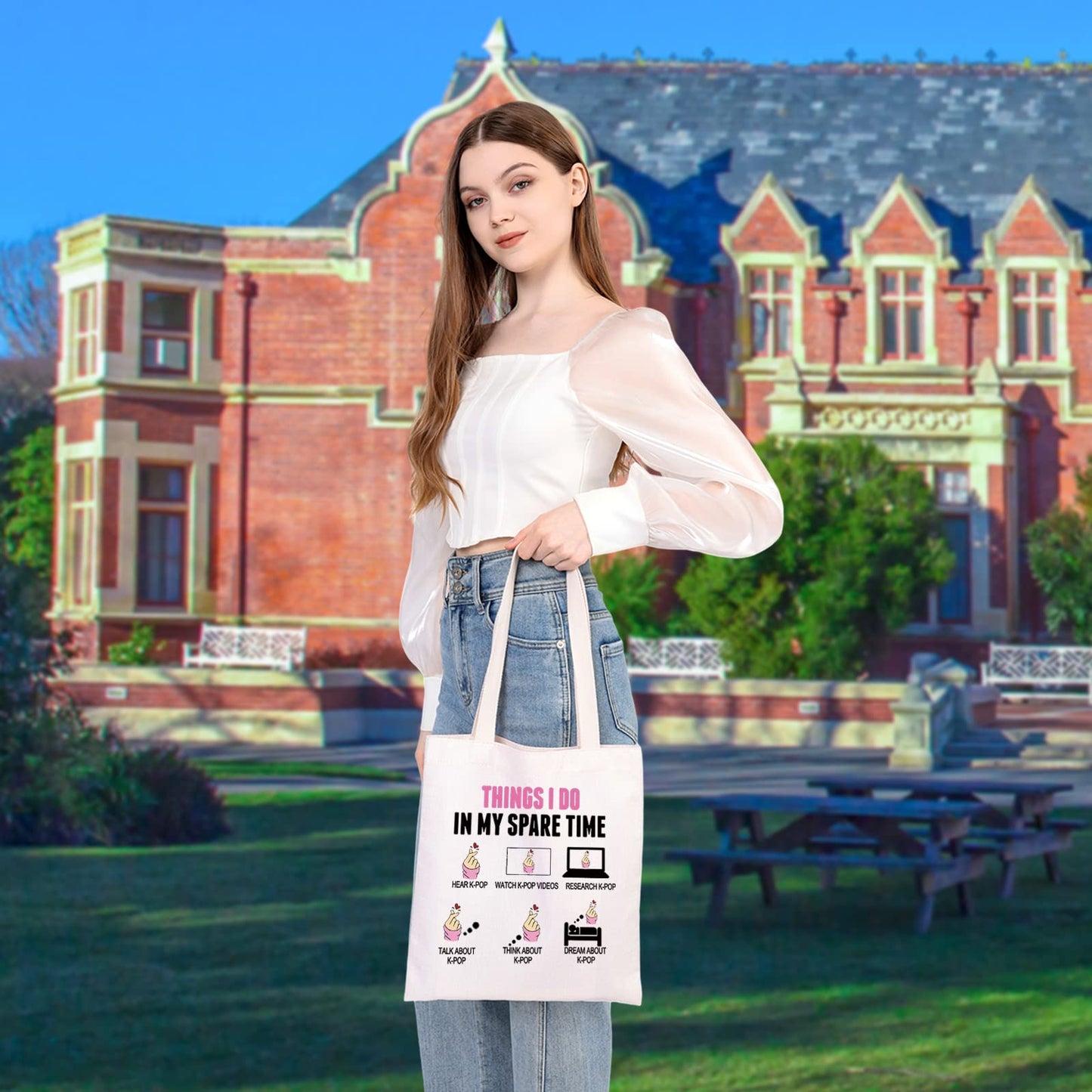 MEIKIUP Funny K-Drama Lover Gift Korean Merchandise Korean Drama Fan Gift K-Drama Women Makeup Bag (Spare Time Tote Bag)