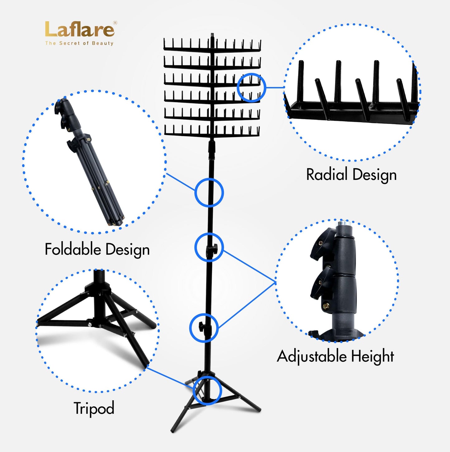 Laflare Standing Braid Hair Organizer – 144 Pegs Hair Extension Holder, Divider & Display Stand for Hair Braiding, Height Adjustable Rack, Easy to Assemble