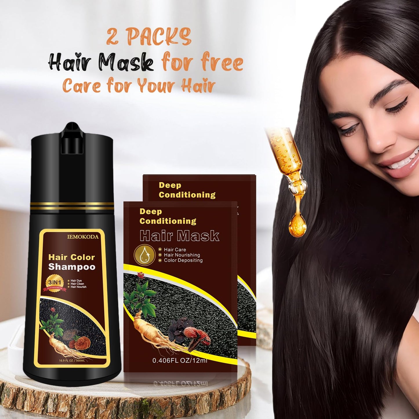 Light Brown Hair Dye Shampoo for Women Men, Herbal 3-in-1 Hair Color Shampoo, Semi-Permanent Brown Hair Dye, Shampoo Para Pintar El Cabello, Colors Hair in Minutes, Easy to Use at Home -16.90 Fl Oz