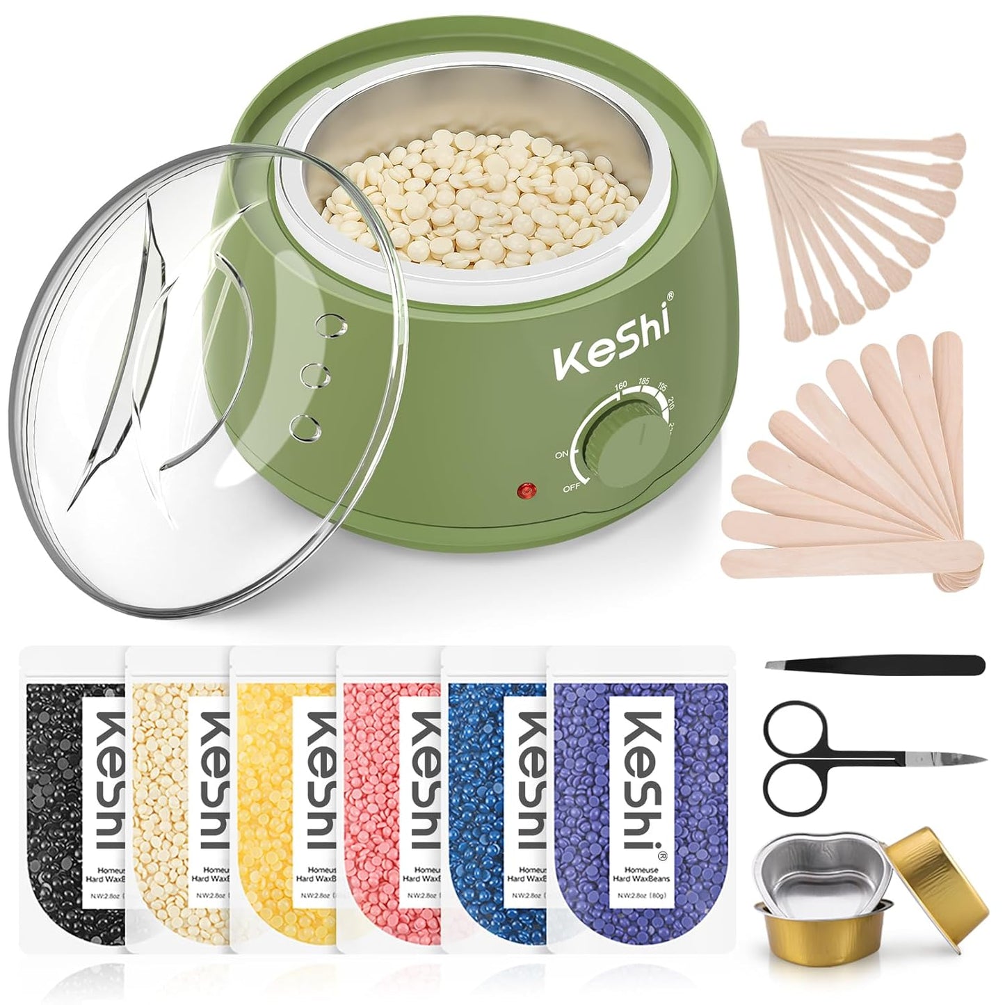 Painless Hair Removal Waxing Kit - KeShi Wax Warmer with 6 Bags Hard Wax Beans for Full Body, Legs, Face & Bikini | Ideal for Men & Women