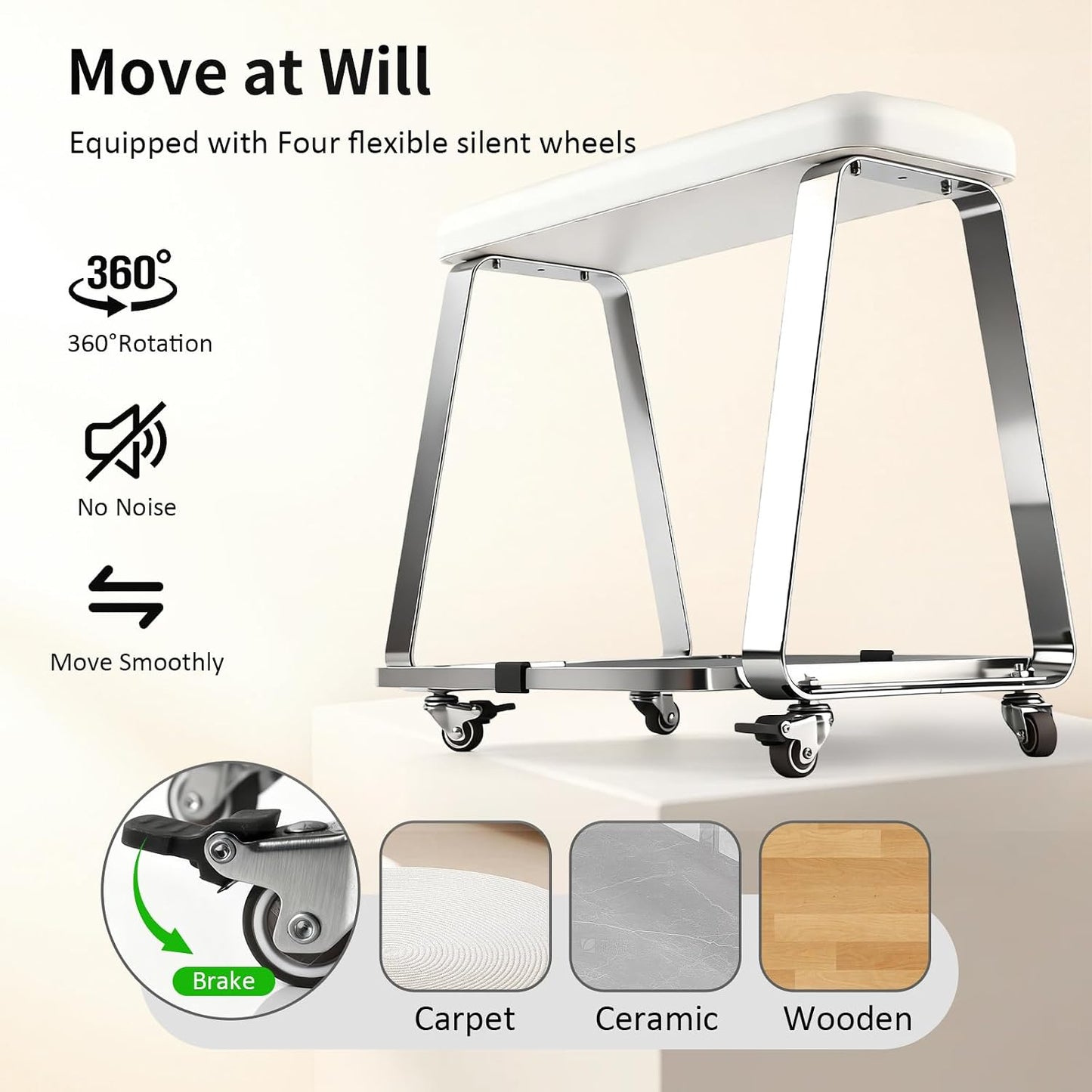 Pedicure Foot Rest - Manicure Stool with Wheels & Cushion | Essential Spa & Salon Tool