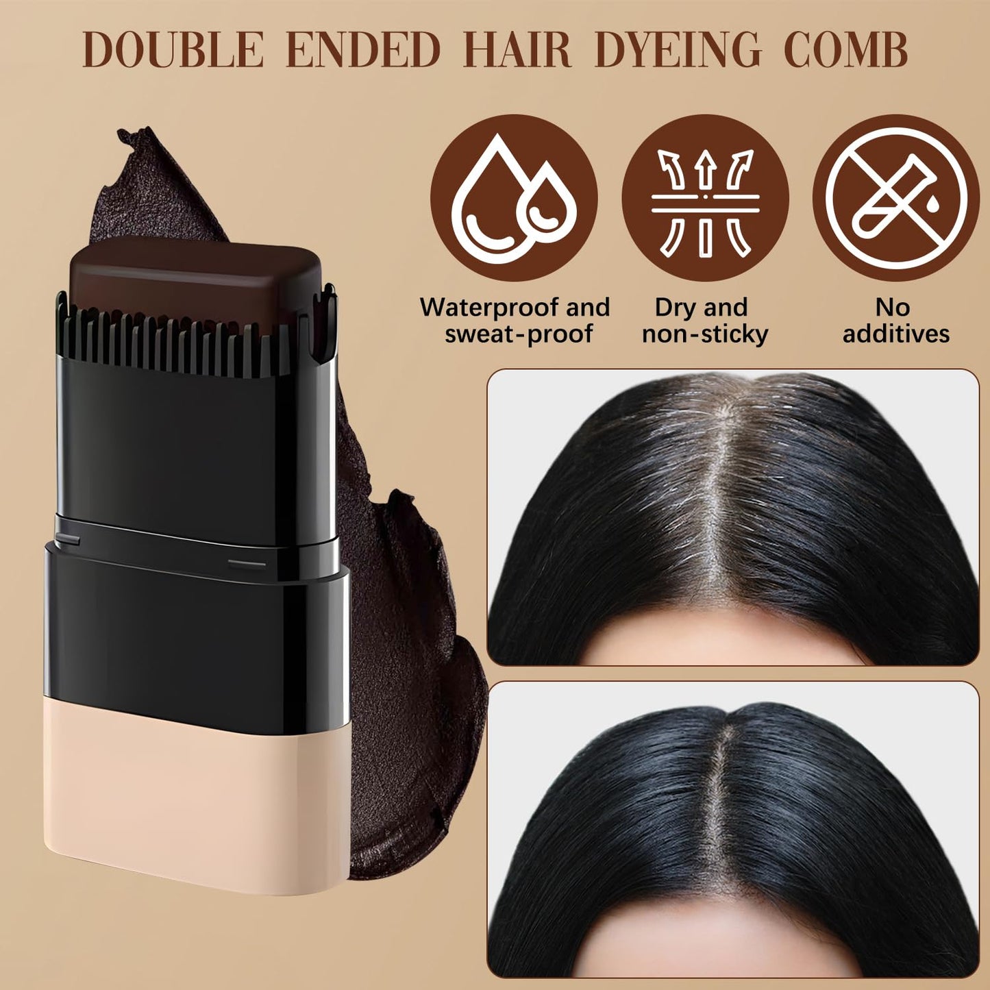 Hair Color Stick & Comb - Waterproof Gray Root Touch Up for Men & Women | Instant Convenient Hair Dye (Black)
