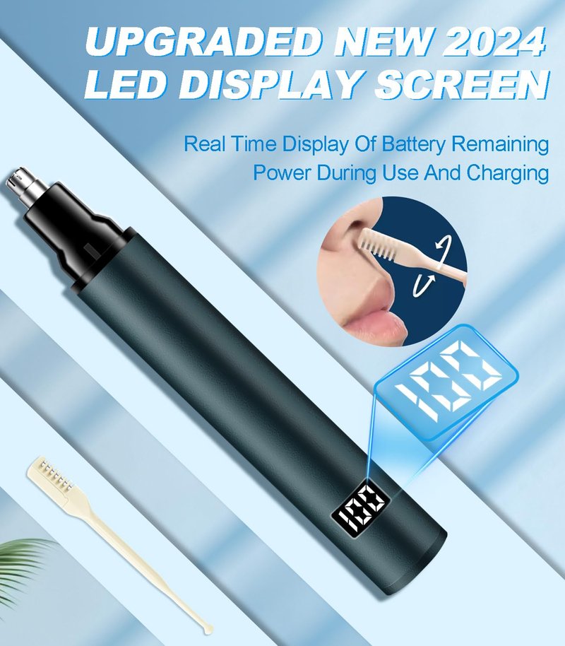 Ear & Nose Hair Trimmer with LED Display for Men Women - 2024 Professional Painless USB Rechargeable Eyebrow & Facial & Nose Hair Trimmer Clipper IPX7 Waterproof Dual Edge Blades, Dark Blue