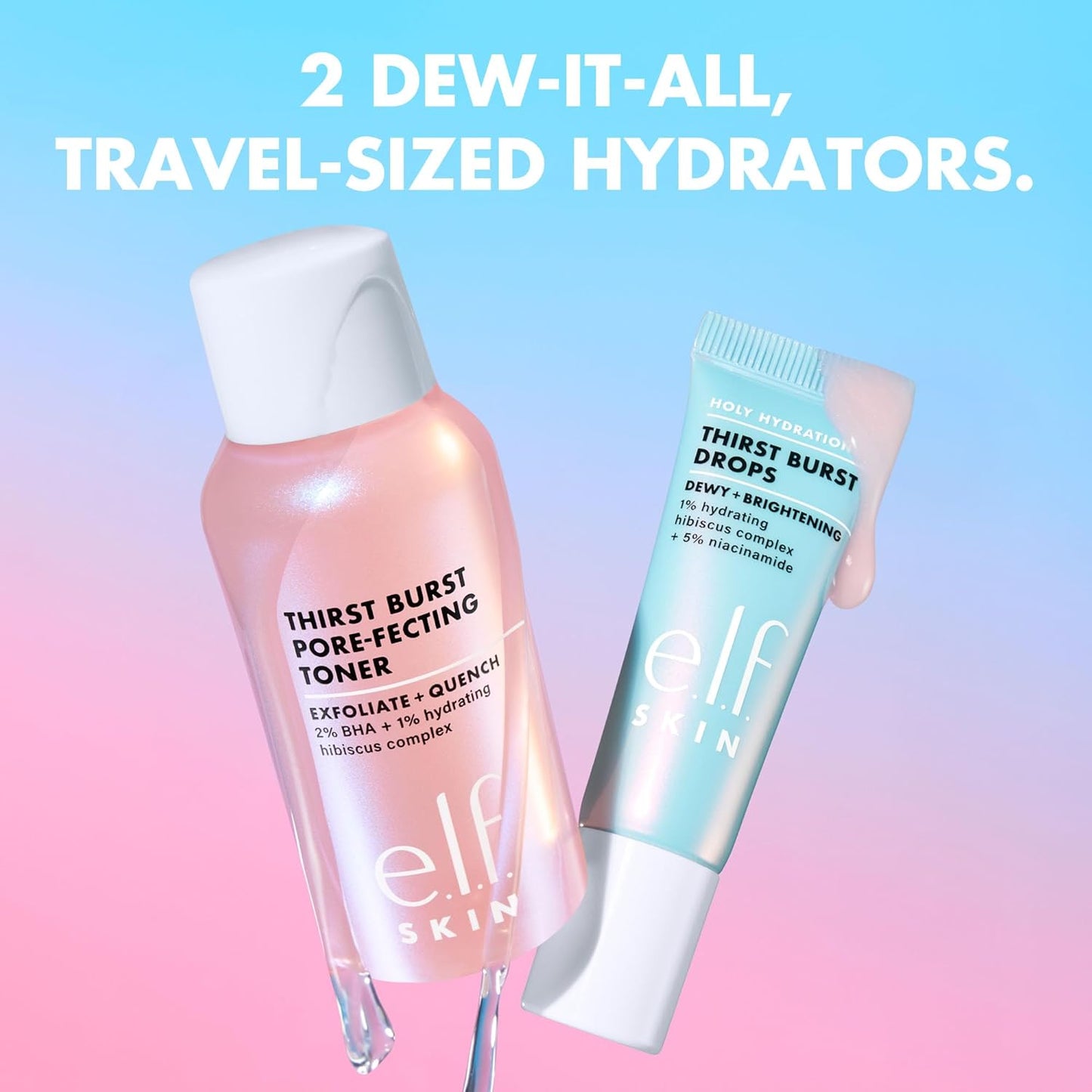 e.l.f. SKIN Thirst Burst Dew-O Travel-Sized Skincare Set | Exfoliating Toner & Hydrating Serum for Dewy Glow