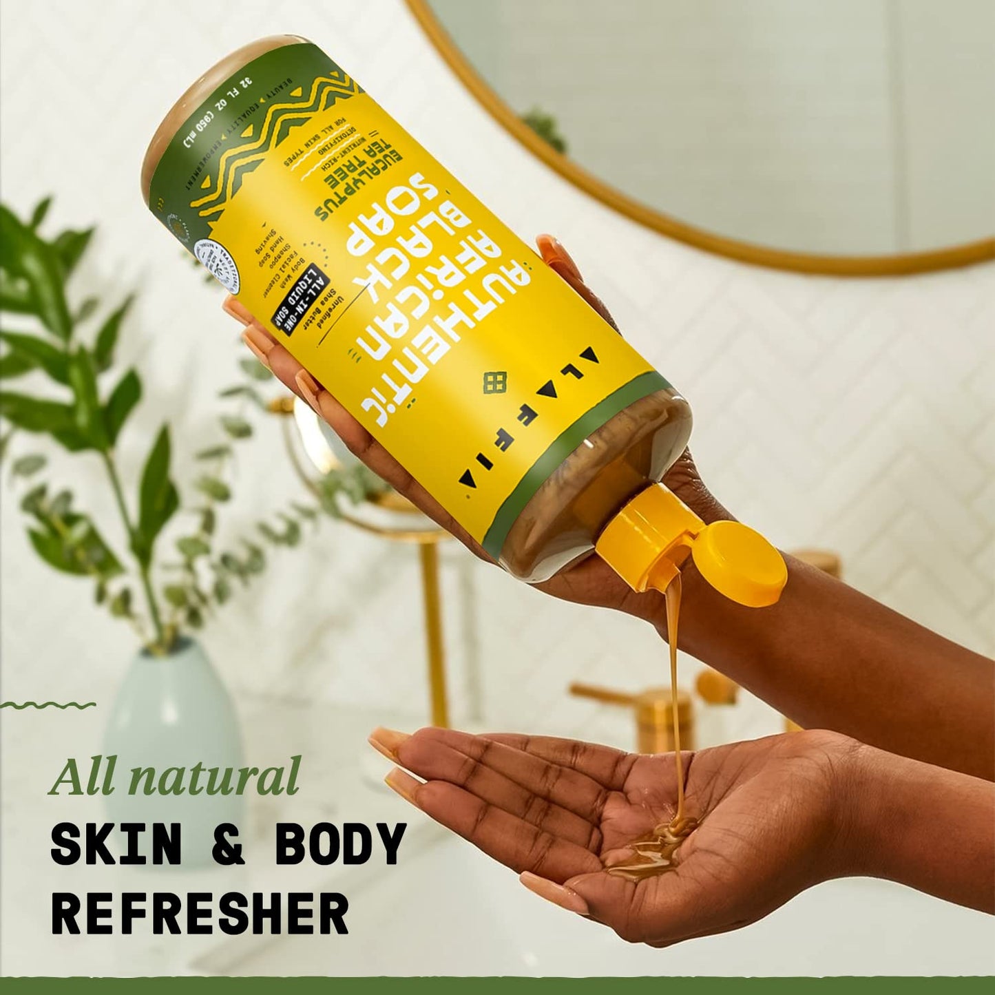 Alaffia Skin Care, Authentic African Black Soap, All in One Liquid Soap, Acne Face Wash, Moisturizing Body Wash, Shampoo, Shaving Soap, Shea Butter, Eucalyptus Tea Tree, 32 Fl Oz