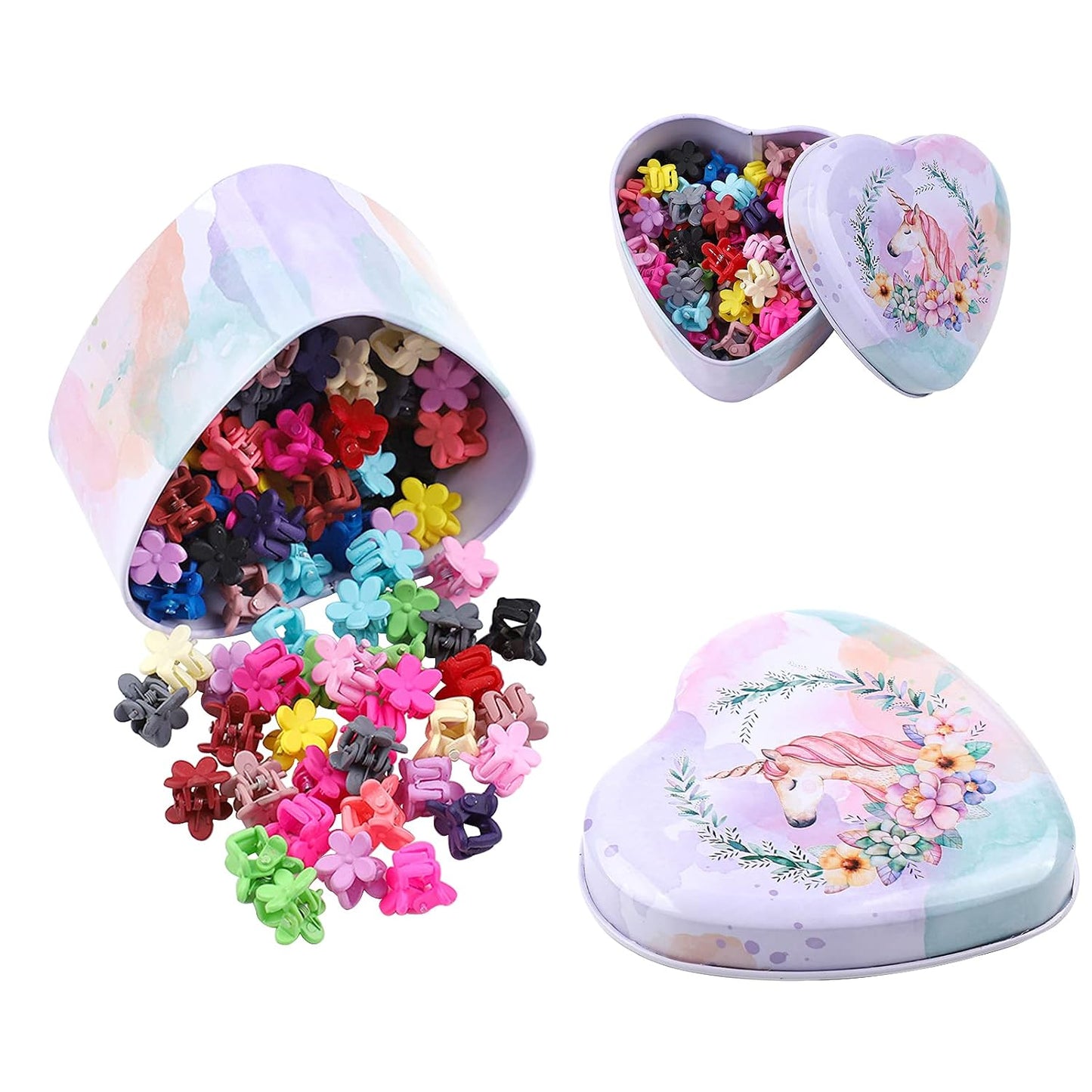 128pcs Baby Girls Hair Clips - Mini Claw Clips in Flower & Butterfly Styles | Hair Barrettes with Organizer Box