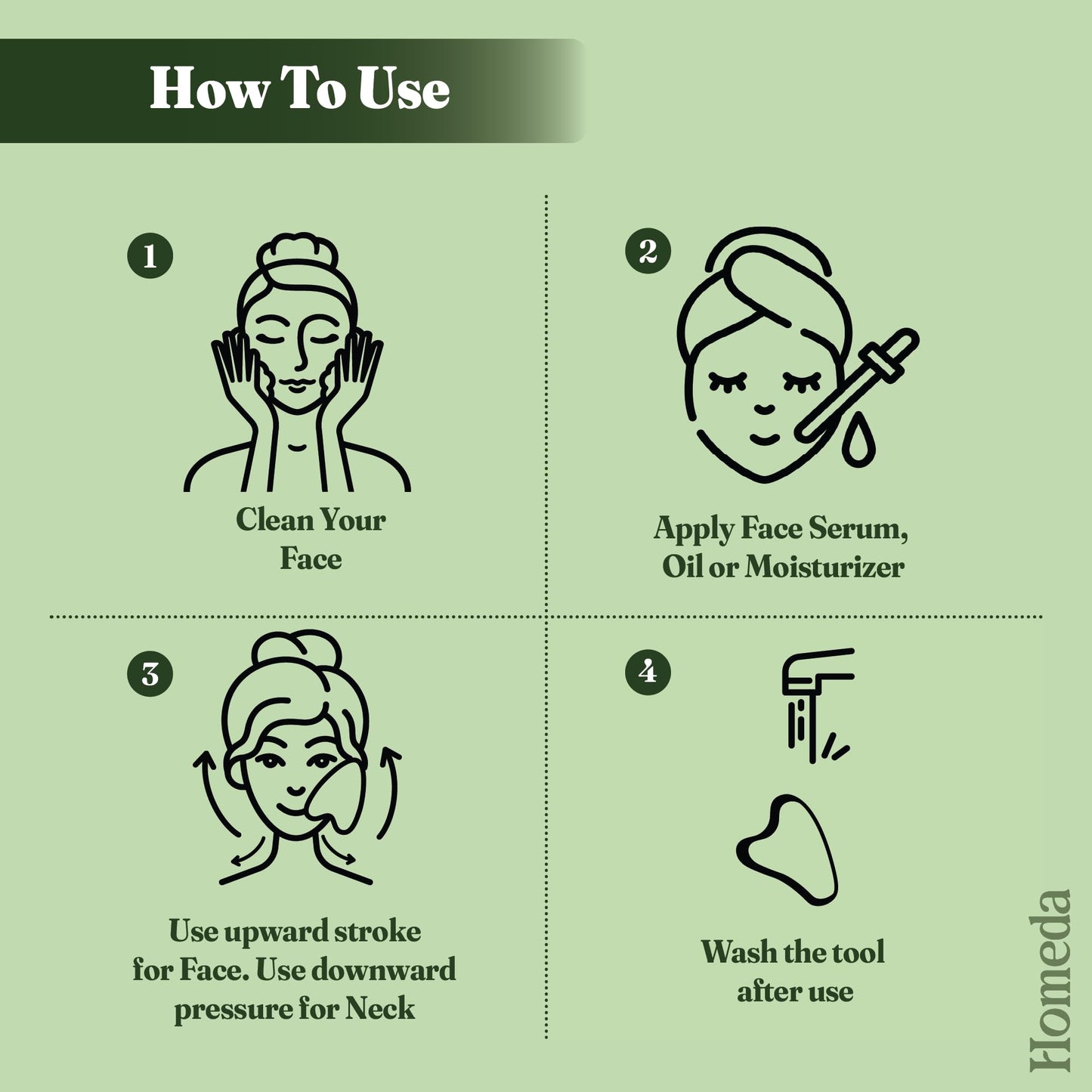 Homeda Stainless Steel Gua Sha Facial Tools, Lymphatic Drainage Massager, Metal Guasha for face | Washa, Gusha, Guacha Face Sculpting Jawline Shaper | Body Eyes Neck Massager Gift for Men Women