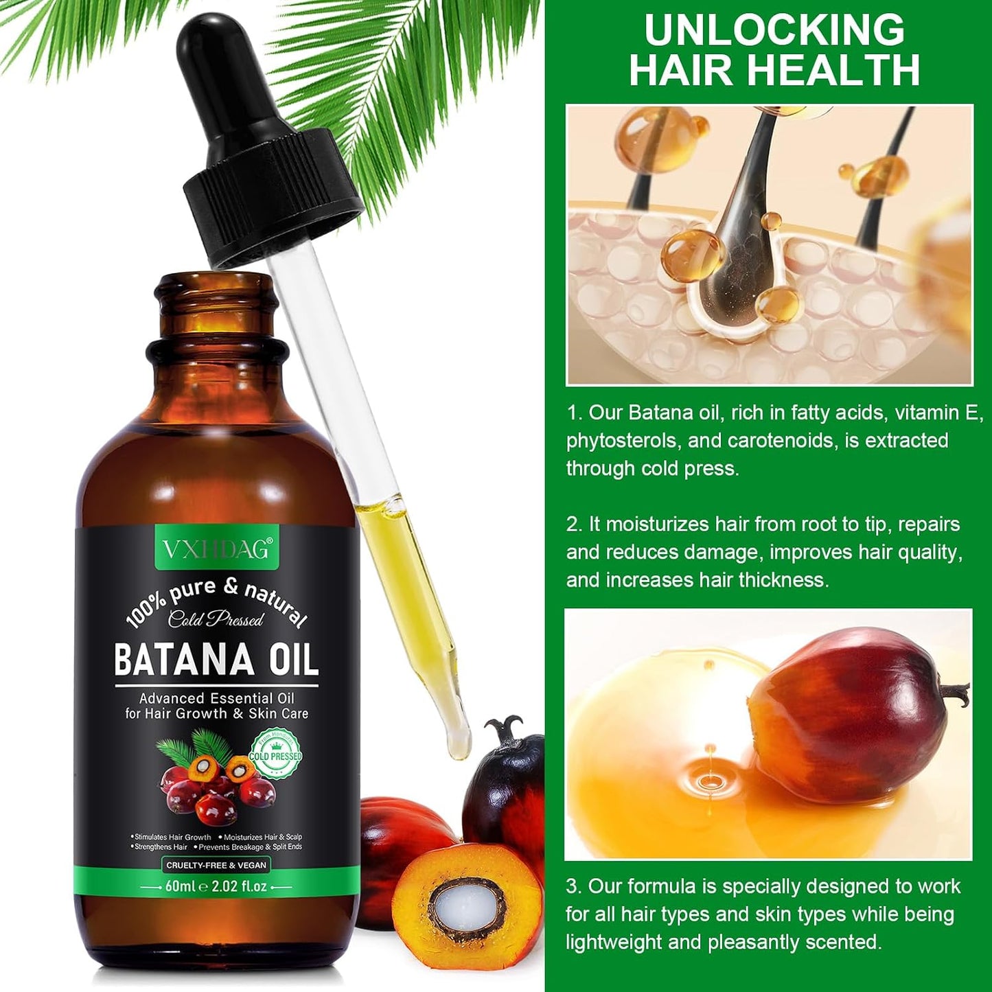 Batana Oil for Hair Growth - 100% Pure Natural Oil | Nourishes & Strengthens All Hair Types - 4.04 fl oz