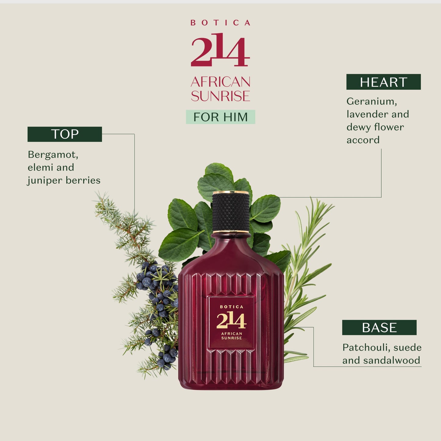 O Boticário BOTICA 214 African Sunrise Eau de Parfum for Men, Fougère Woody Fragrance with Rosemary, Juniper & Patchouli, 3 Ounce (90ml)