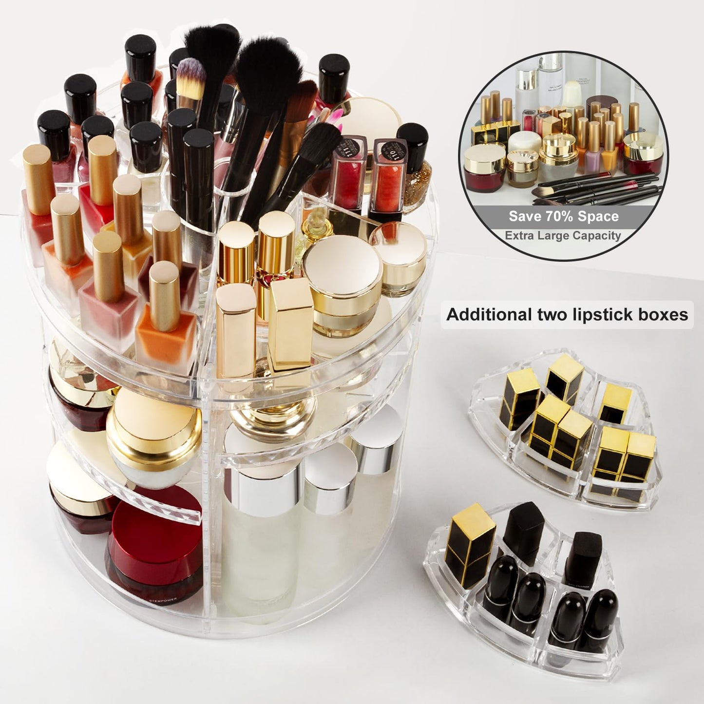 AMEITECH Makeup Organizer, 360 Degree Rotating Adjustable Cosmetic Storage Display Case with 8 Layers Large Capacity, Fits cosmetics, Makeup Brushes, Lipsticks and More, Clear