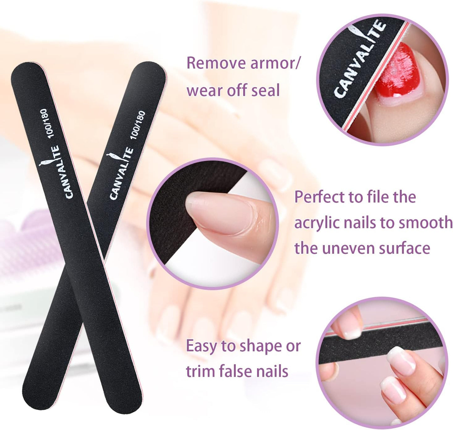 Canvalite Nail Buffer - 4-Way Nail File & Buffer Block for Natural Nails | 100/180 Grit, 9-Piece Set