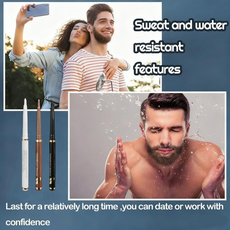 Beard Filler Pen, 3 Pieces Beard Contour Pencils, Enhance and Color Facial Hair (White, Black, Brown)