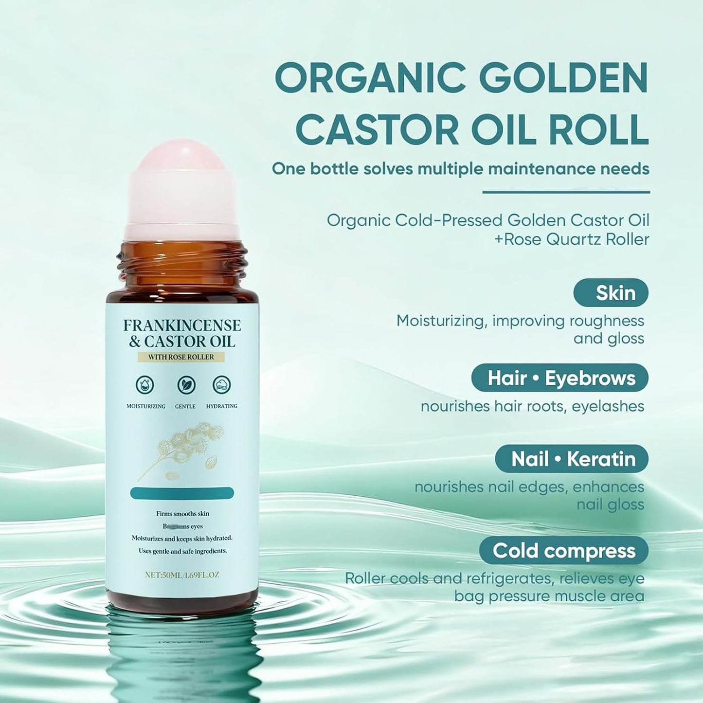 Frankincense & Castor Oil Roll-On - Cold-Pressed Skin Firming Blend | 50ML/1.7OZ