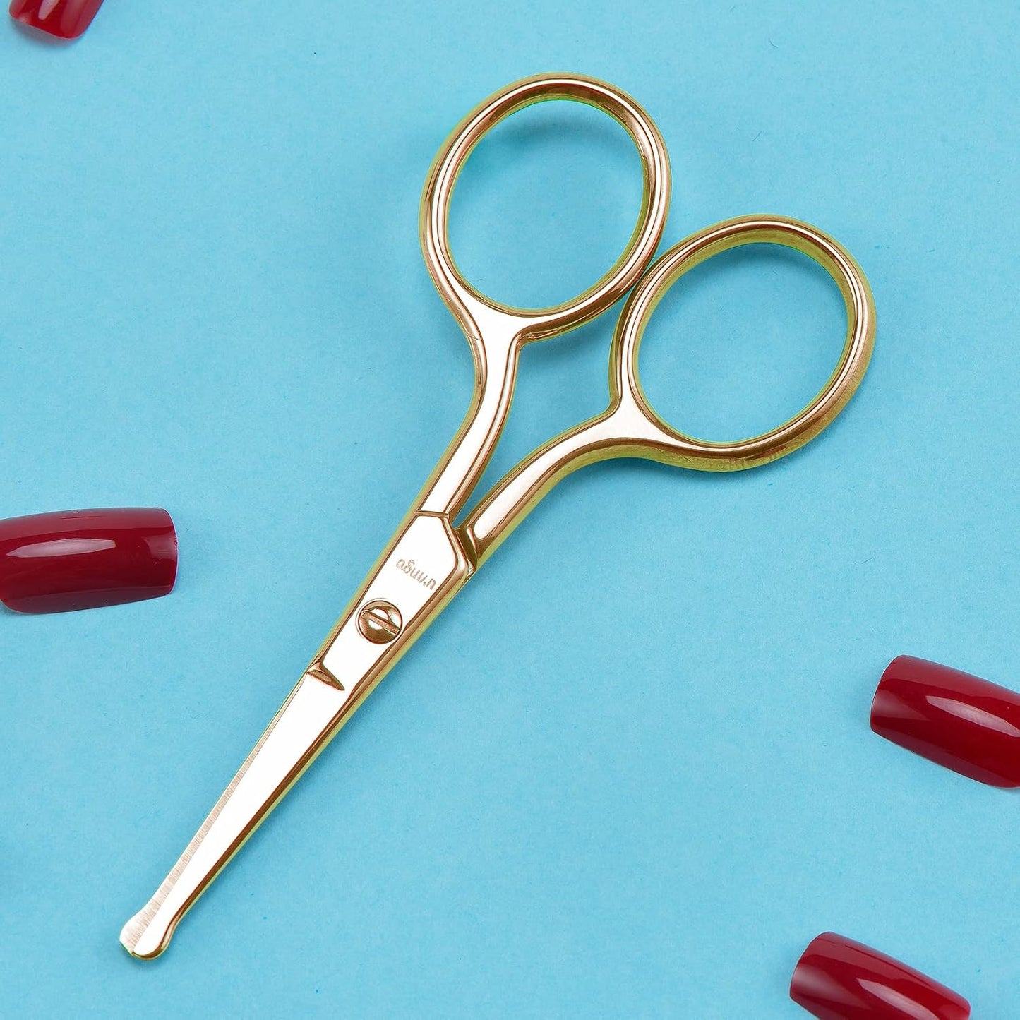 Professional Nose Hair Scissors - Stainless Steel Rounded Tip Trimming Tool | 3.5” Gold for Men & Women