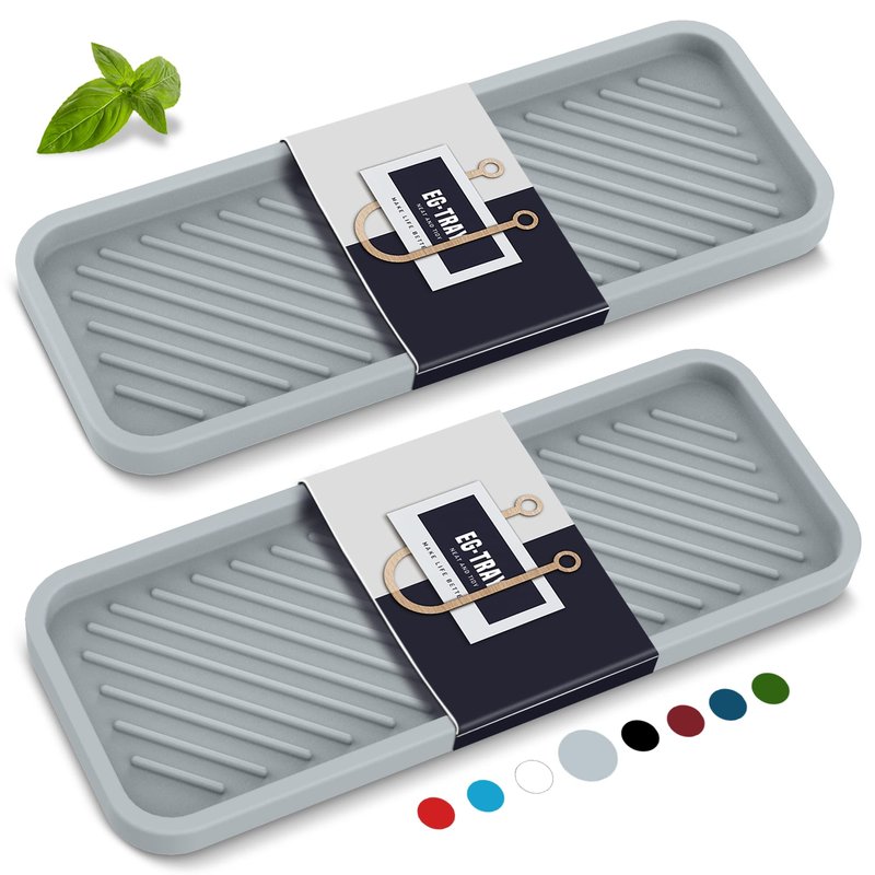 EG-SIPRO Kitchen Sink Organizer Tray,2 Pack Silicone Sponge Holder for Kitchen Sink Bathroom Counter Tray Silicone Soap Tray Holder for Soap dispenser Bottle