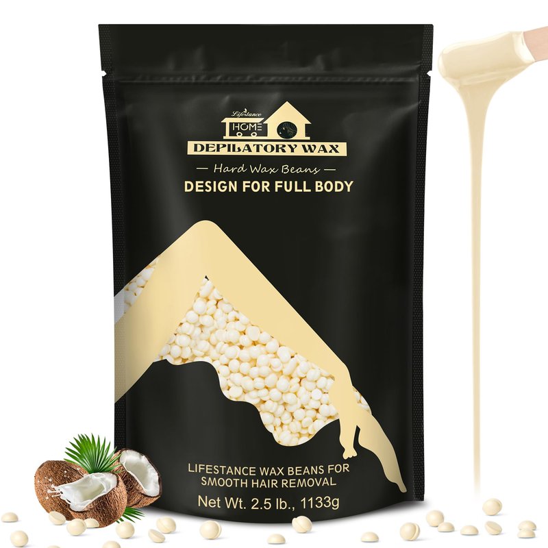 Lifestance 2.5lb Wax Beads Kit, Cream Hard Wax Beans For Hair Removal Eyebrow Face Underarm, Waxing for Brazilian Bikini Coarse Hair Women Men Large Pearl Beads Refill for Wax Pots