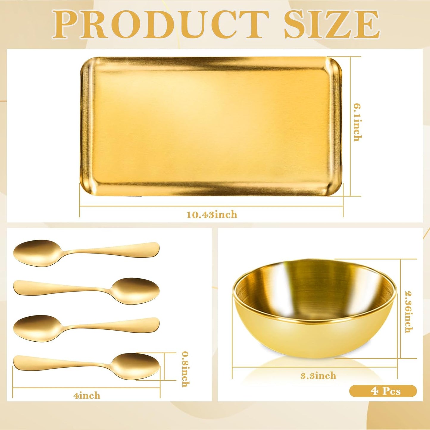 Gold Facial Supplies Set - 9 Pcs Skincare Tray with 4 Stainless Steel Mixing Bowls & Spoons | Spa Essentials for Estheticians